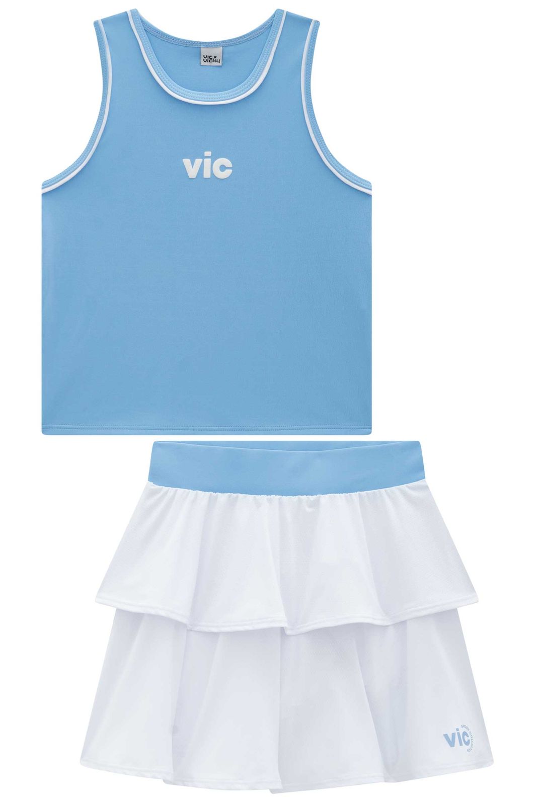 Conjunto de regata em poliamida e saia em malha yuki com shorts embutido 96536 Vic Teen Menina Conjunto de regata em poliamida e saia em malha yuki com shorts embutido 96536 Vic Teen Menina