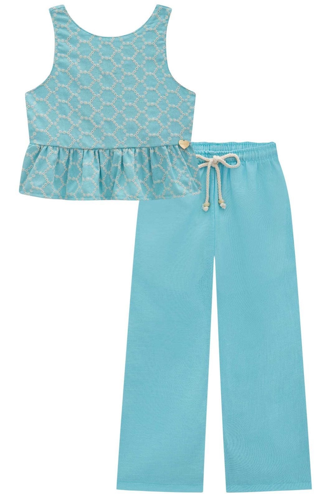 Conjunto de bata em linho bordado e calça mariner em tecido linho 97017 Infanti Infantil Menina Conjunto de bata em linho bordado e calça mariner em tecido linho 97017 Infanti Infantil Menina
