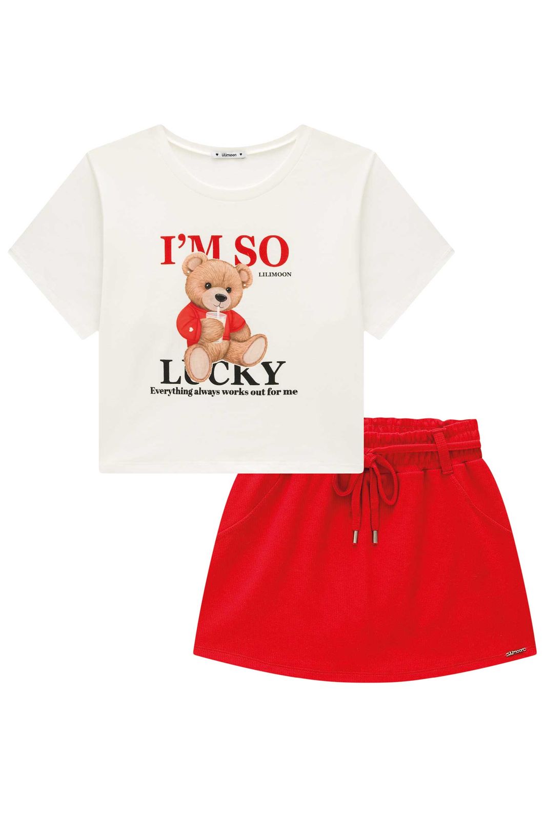 Conjunto de blusa em meia malha e short saia em canelado liz 95662 Lilimoon Teen Menina