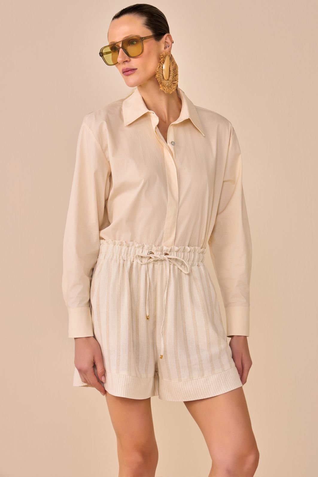 Shorts em blend de linho listrado 94728 Linzzi Shorts em blend de linho listrado 94728 Linzzi