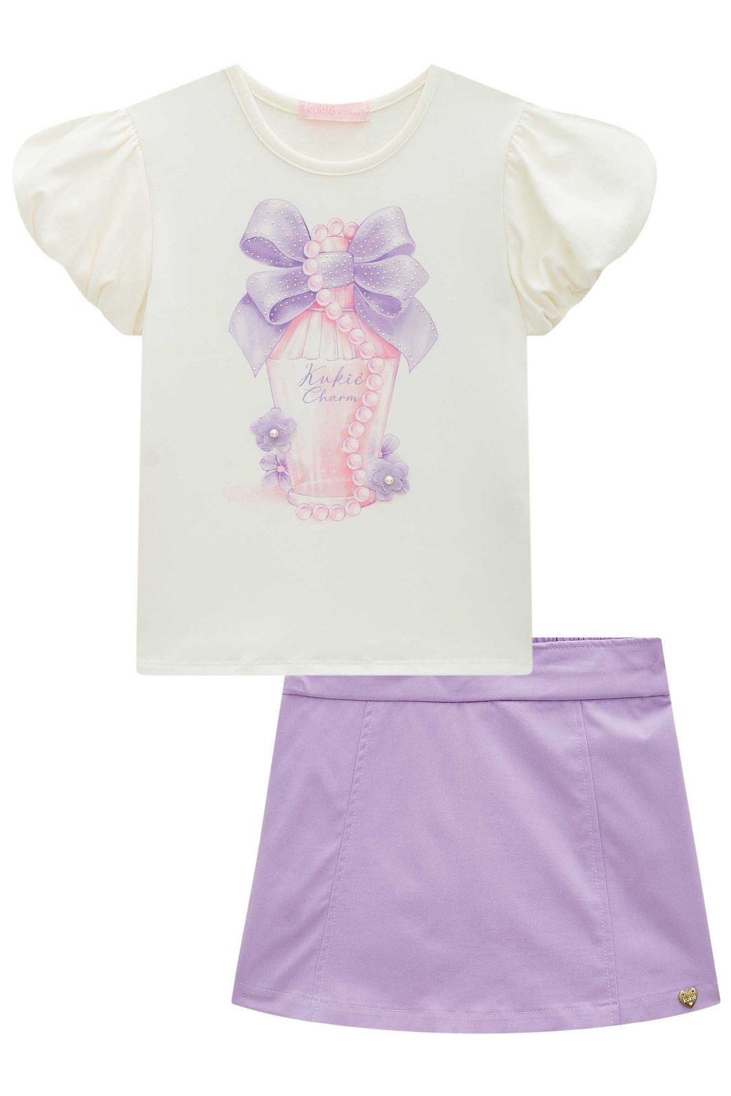 Conjunto de blusa em cotton e short saia em sarja cargo tecno 99671 Kukiê Infantil Menina Conjunto de blusa em cotton e short saia em sarja cargo tecno 99671 Kukiê Infantil Menina