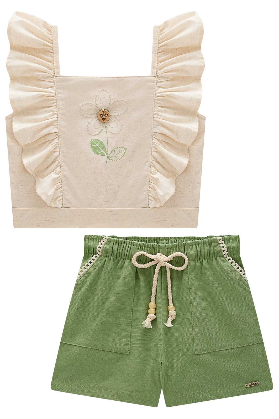 Conjunto de blusa em linho deluxe e shorts em linho com elastano 98552 Infanti Infantil Menina Conjunto de blusa em linho deluxe e shorts em linho com elastano 98552 Infanti Infantil Menina