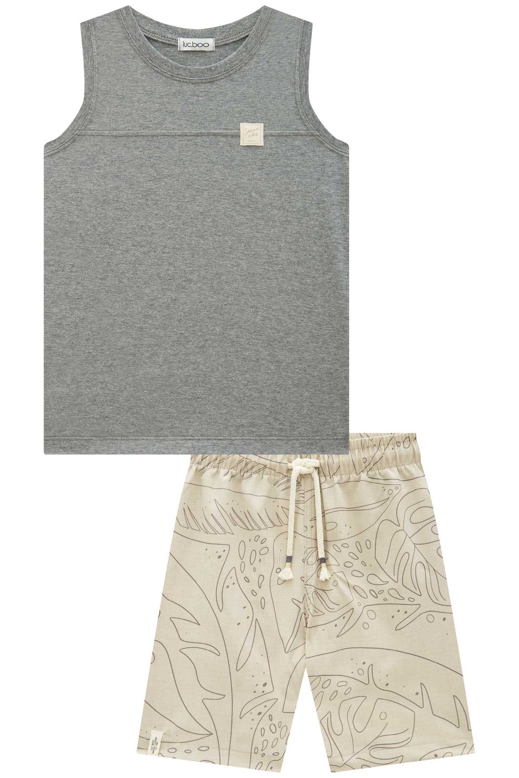 Conjunto de regata em meia malha e bermuda em nylon 97163 LucBoo Infantil Menino Conjunto de regata em meia malha e bermuda em nylon 97163 LucBoo Infantil Menino