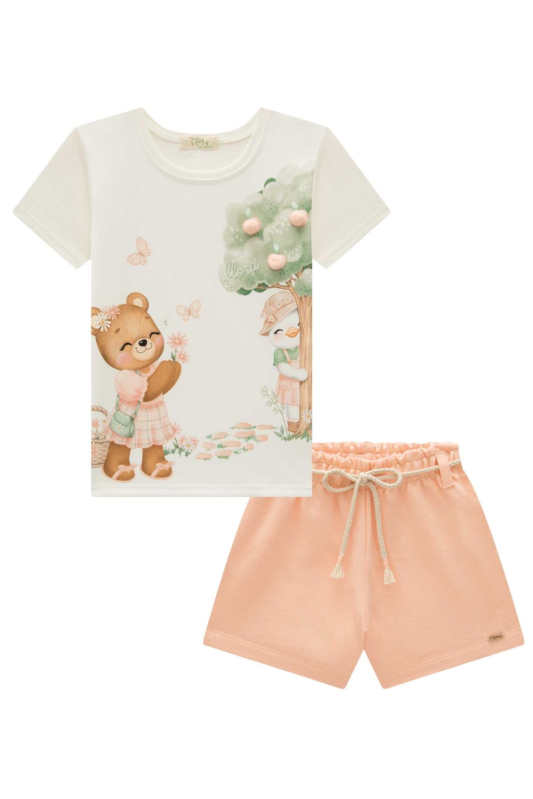 Conjunto de blusa em meia malha e shorts em moletom sem pelúcia 94942 Infanti Infantil Menina