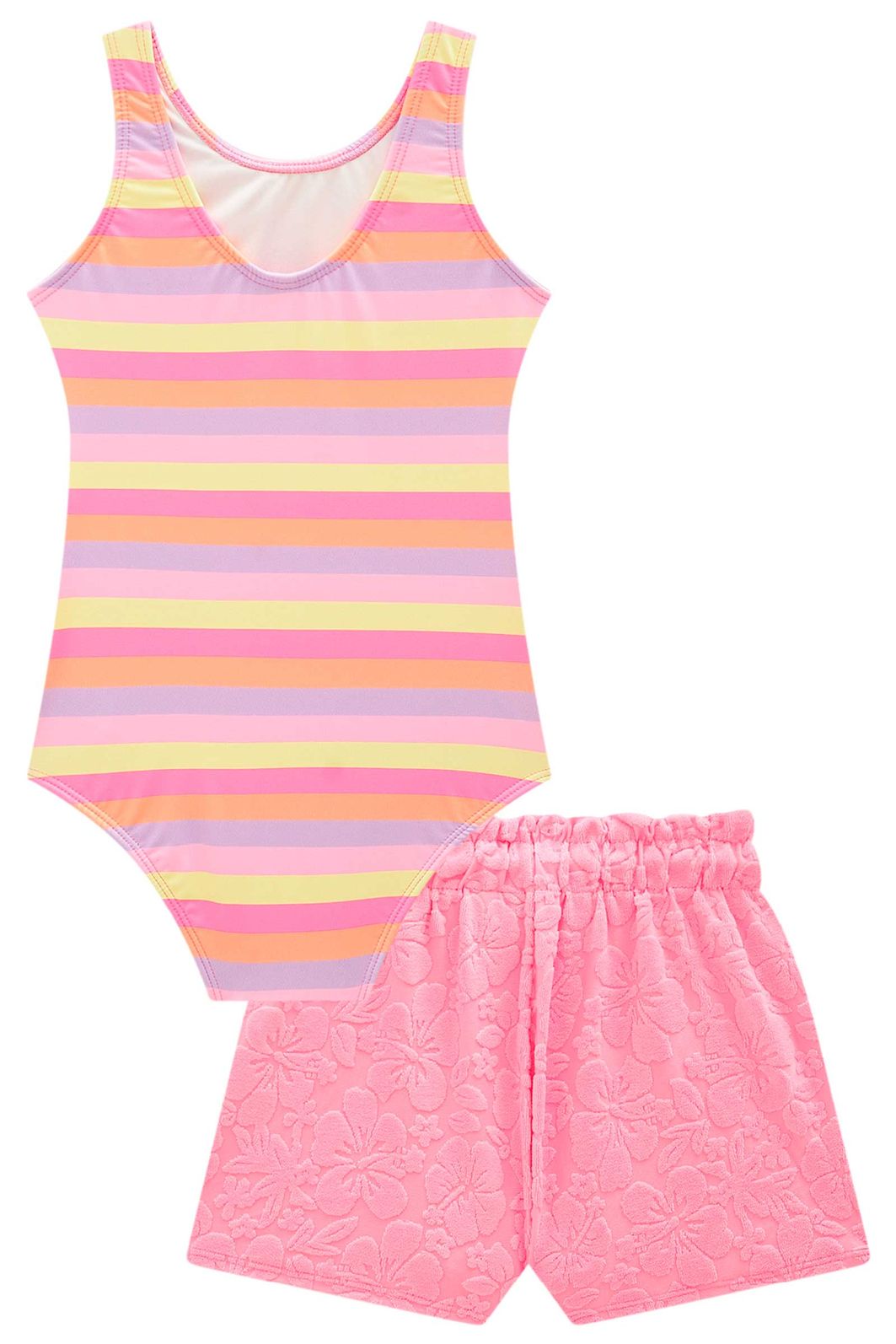 Conjunto de maiô em malha UV dry com proteção UV 50+ com shorts em malha atoalhada 96220 Infanti Infantil Menina Conjunto de maiô em malha UV dry com proteção UV 50+ com shorts em malha atoalhada 96220 Infanti Infantil Menina