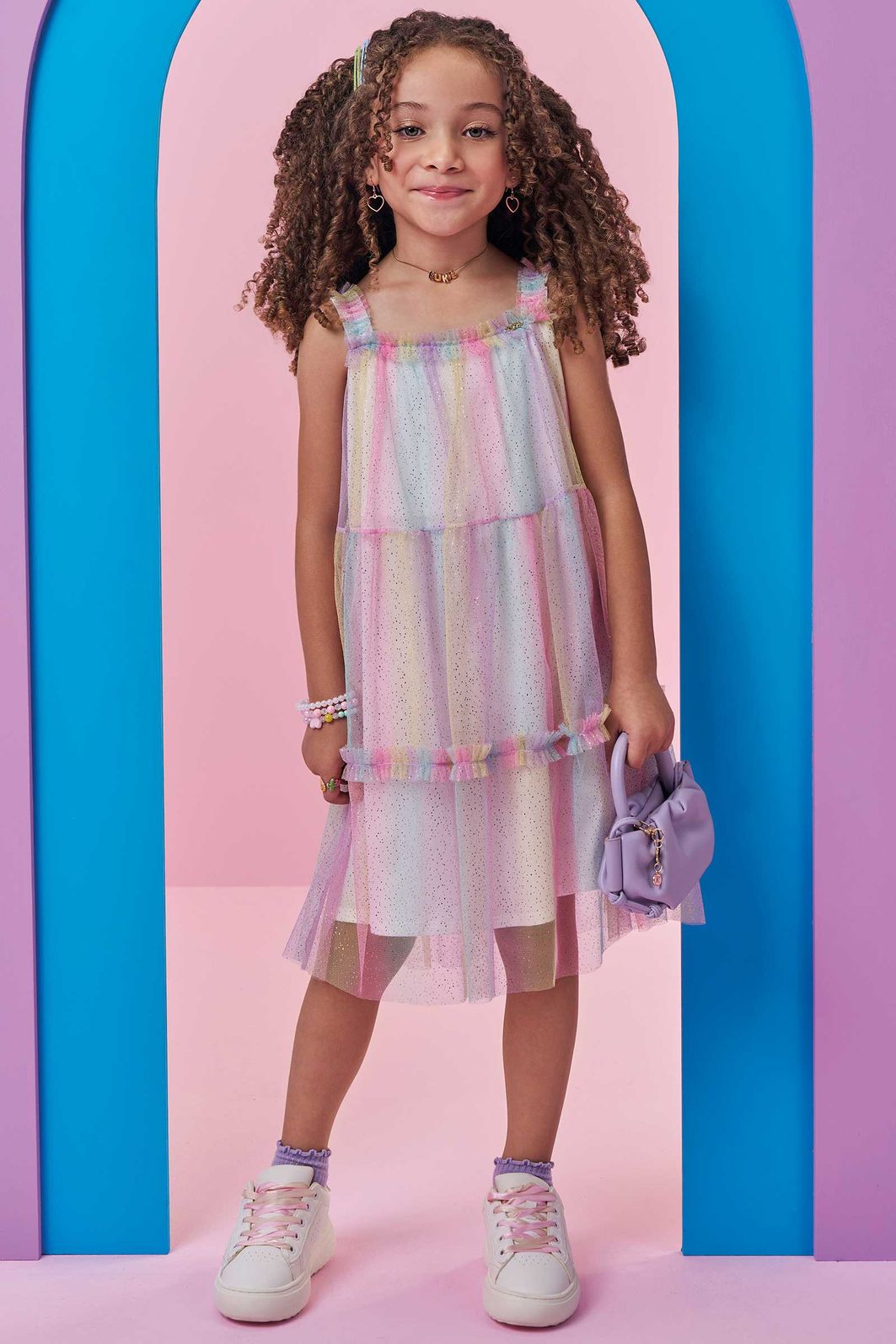 Vestido em tule foil degradê 99637 Kukiê Infantil Menina Vestido em tule foil degradê 99637 Kukiê Infantil Menina
