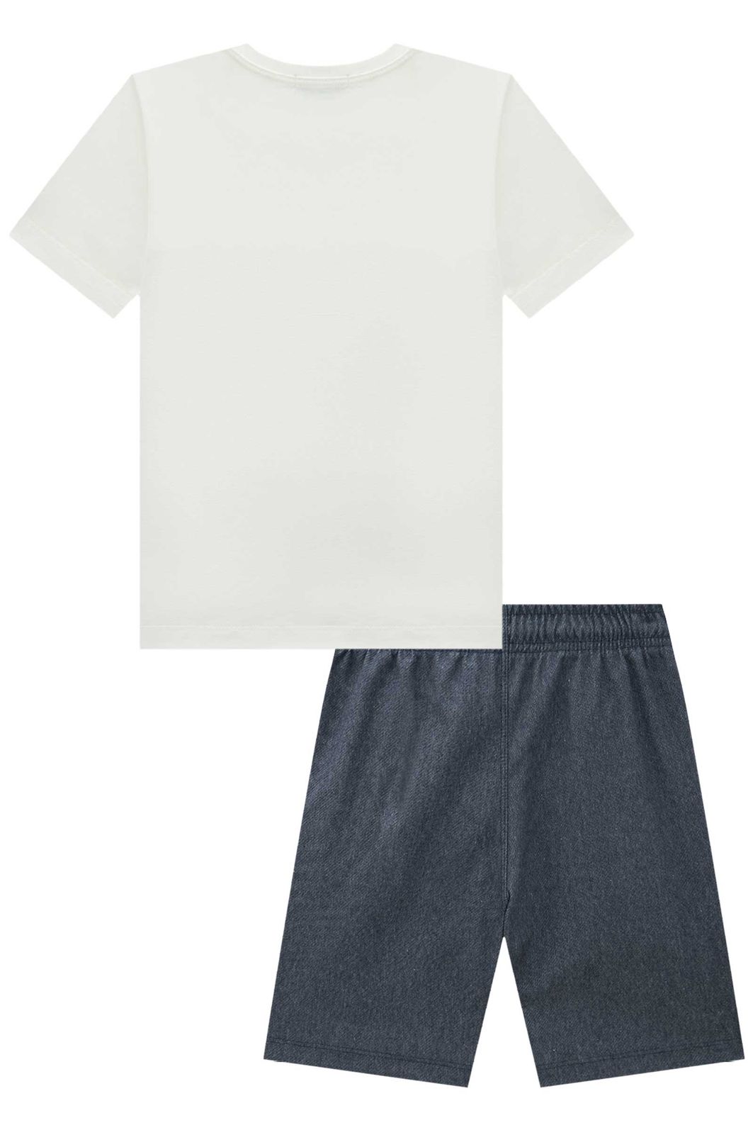 Conjunto de camiseta em meia malha e bermuda em cotton jeans com elastano 92433 LucBoo Infantil Menino Conjunto de camiseta em meia malha e bermuda em cotton jeans com elastano 92433 LucBoo Infantil Menino