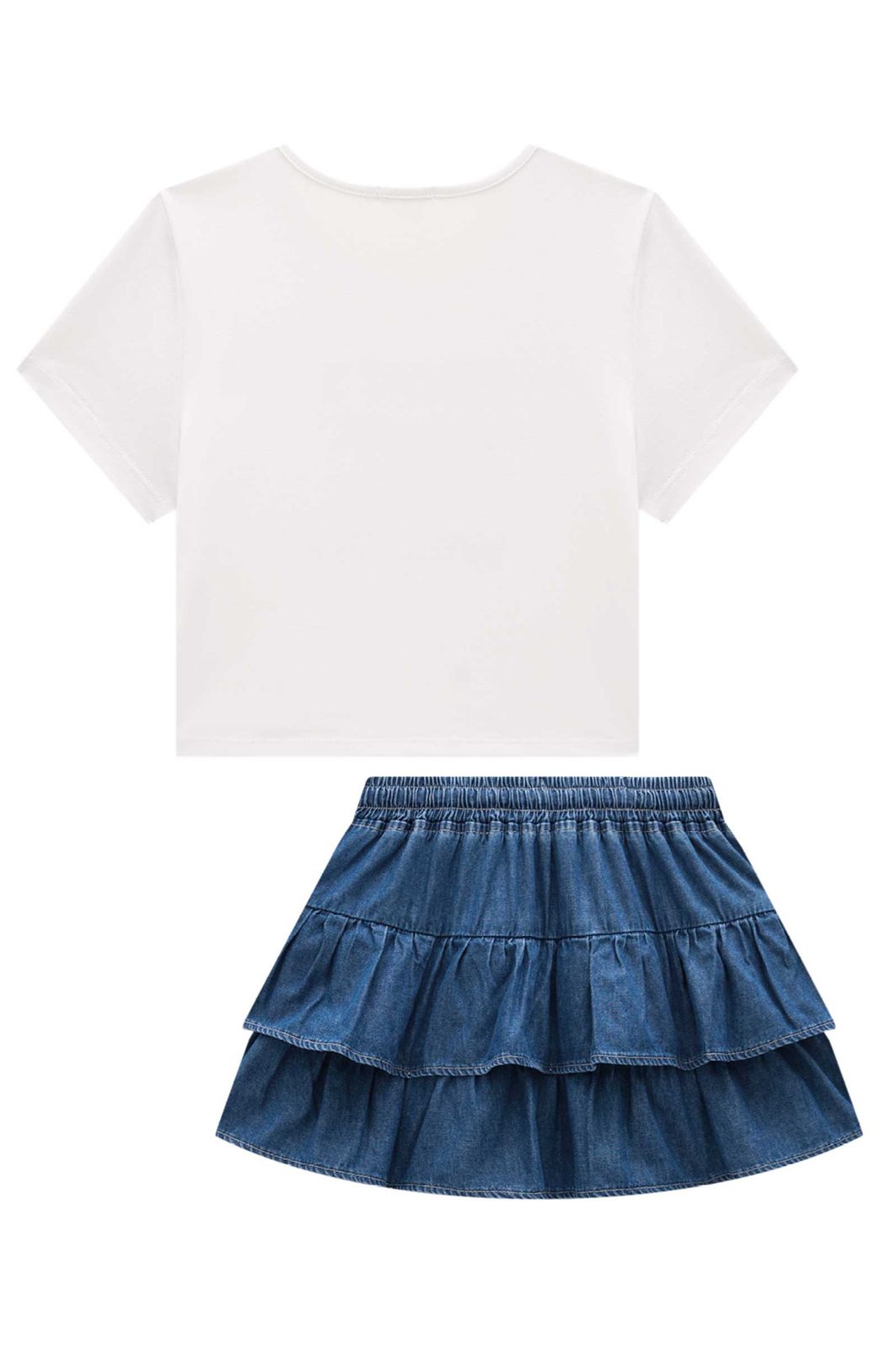 Blusa em cotton e saia em jeans com elastano 96905 Vic Teen Menina Blusa em cotton e saia em jeans com elastano 96905 Vic Teen Menina