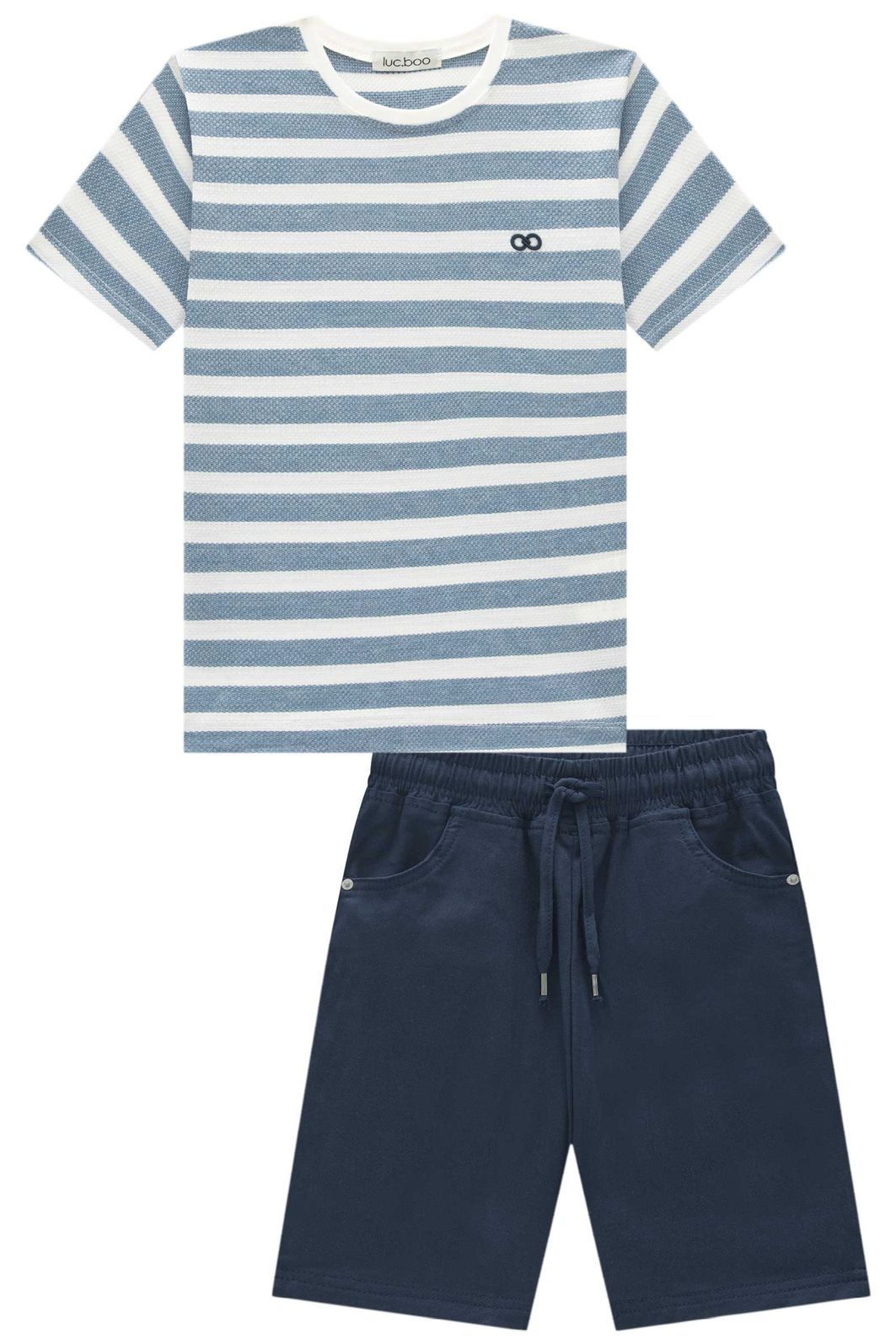 Conjunto de camiseta em malha brizza e bermuda em sarja girassol com elastano 96002 LucBoo Infantil Menino Conjunto de camiseta em malha brizza e bermuda em sarja girassol com elastano 96002 LucBoo Infantil Menino