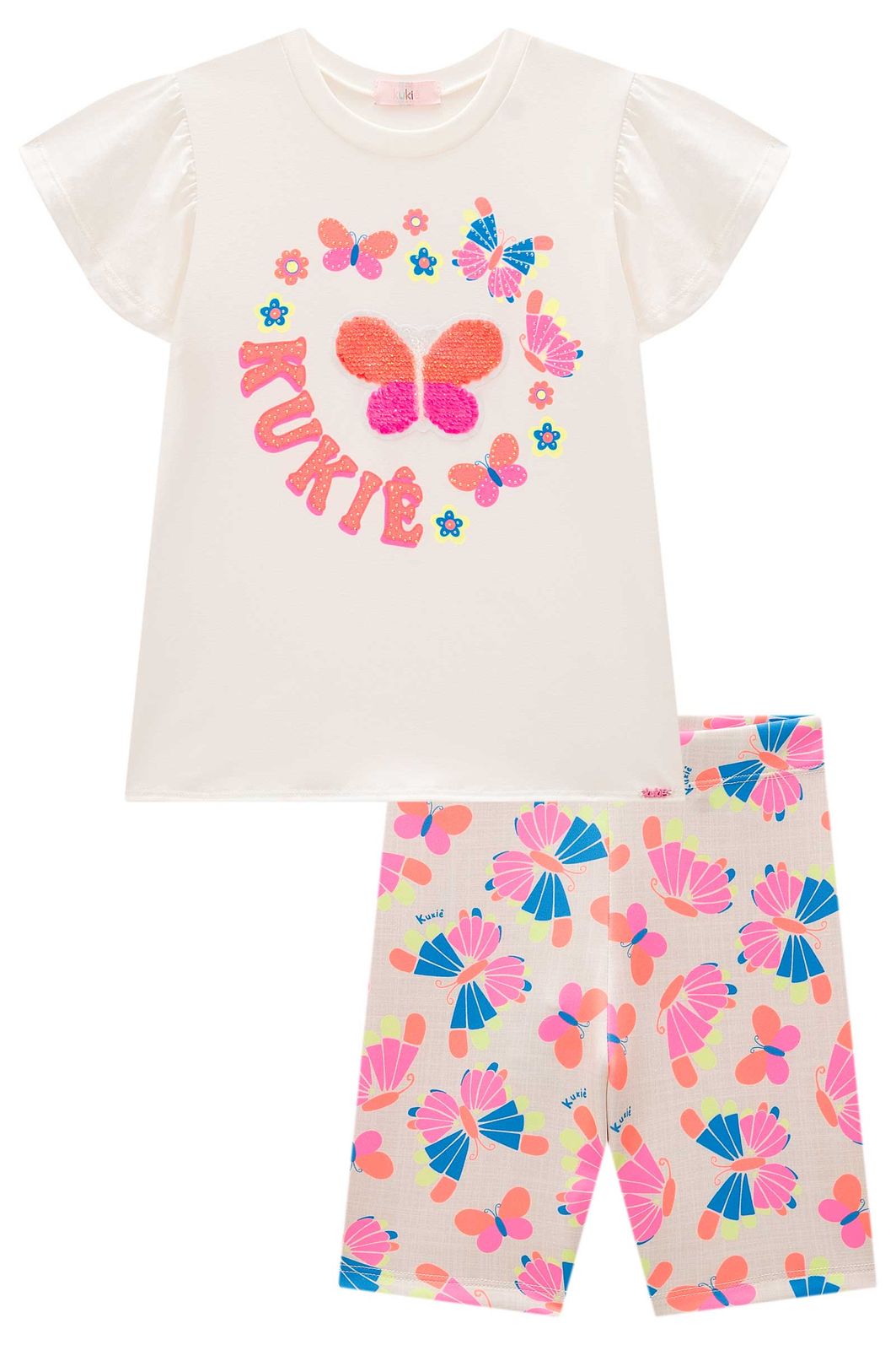 Conjunto de blusa em meia malha e bermuda biker em fly tech 98453 Kukiê Infantil Menina Conjunto de blusa em meia malha e bermuda biker em fly tech 98453 Kukiê Infantil Menina