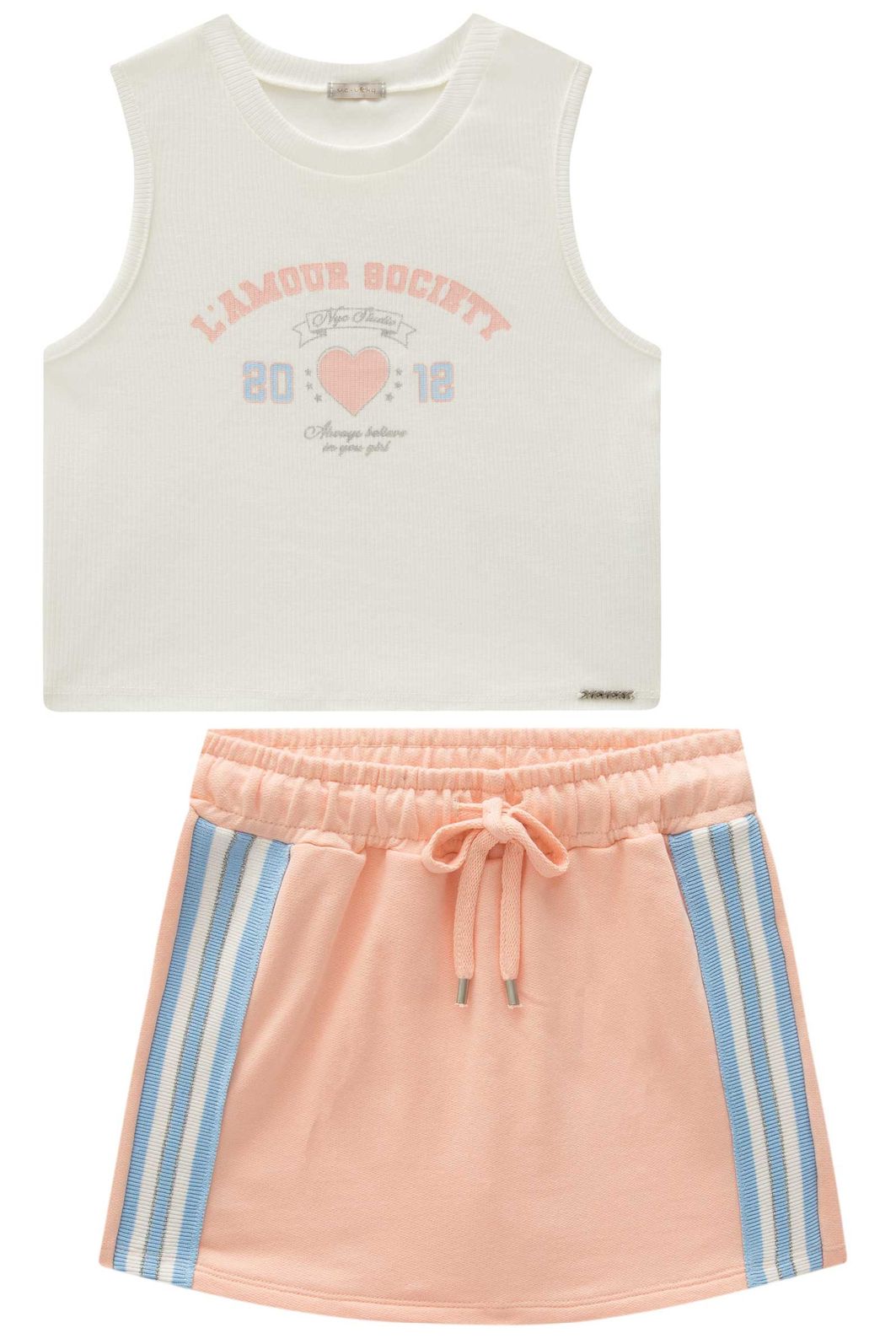 Conjunto de regata em cotton e short saia em moletom sem pelúcia 96861 Vic Teen Menina Conjunto de regata em cotton e short saia em moletom sem pelúcia 96861 Vic Teen Menina