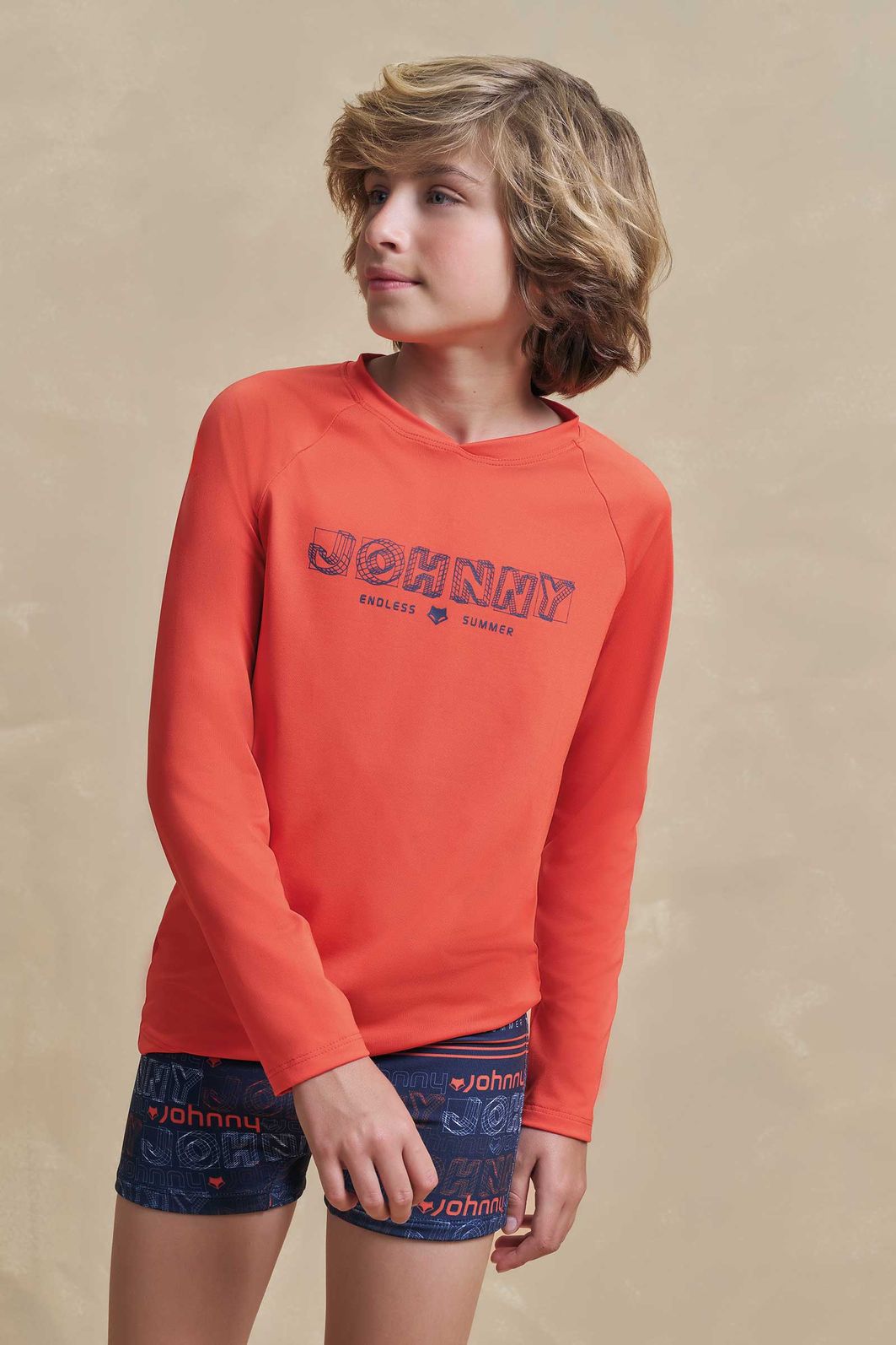Conjunto de camiseta e sunga em malha uv dry com proteção UV50+ 97334 Johnny Fox Teen Menino Conjunto de camiseta e sunga em malha uv dry com proteção UV50+ 97334 Johnny Fox Teen Menino