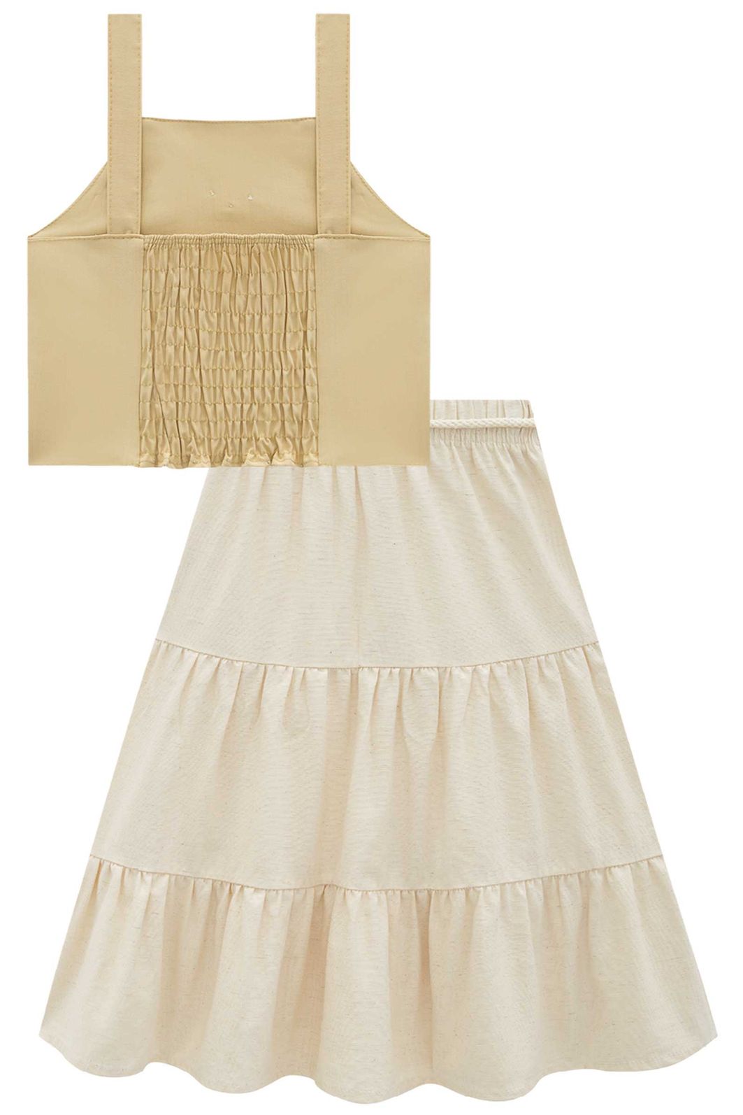 Conjunto de blusa em blend de viscose e saia midi em linho santorine com elastano 96501 Infanti Infantil Menina Conjunto de blusa em blend de viscose e saia midi em linho santorine com elastano 96501 Infanti Infantil Menina