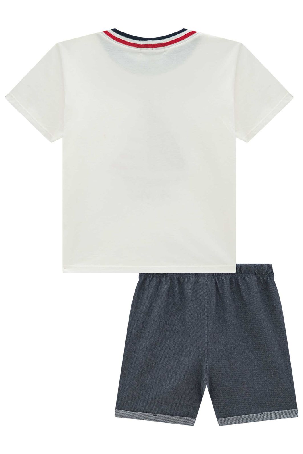Conjunto de camiseta em meia malha e bermuda em cotton jeans com elastano 95450 LucBoo Infantil Menino Conjunto de camiseta em meia malha e bermuda em cotton jeans com elastano 95450 LucBoo Infantil Menino