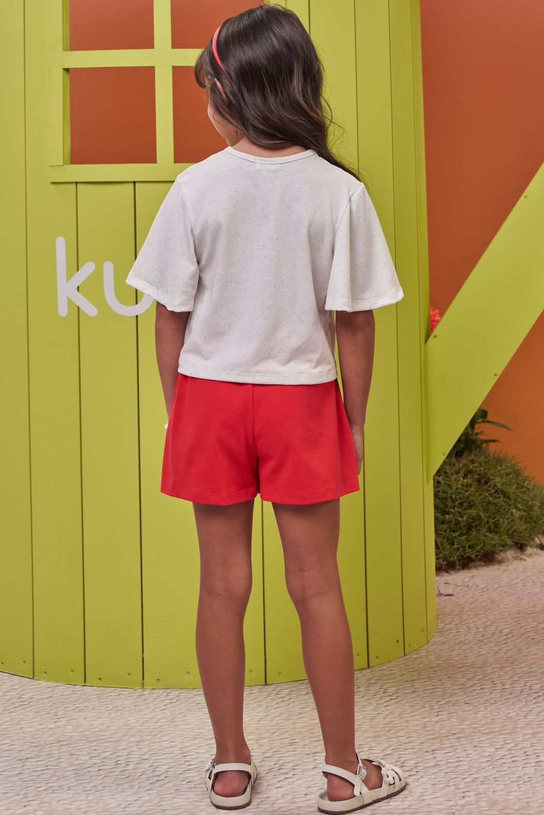 Conjunto de blusa em malha fresh e short saia em piquet 97991 Kukiê Infantil Menina