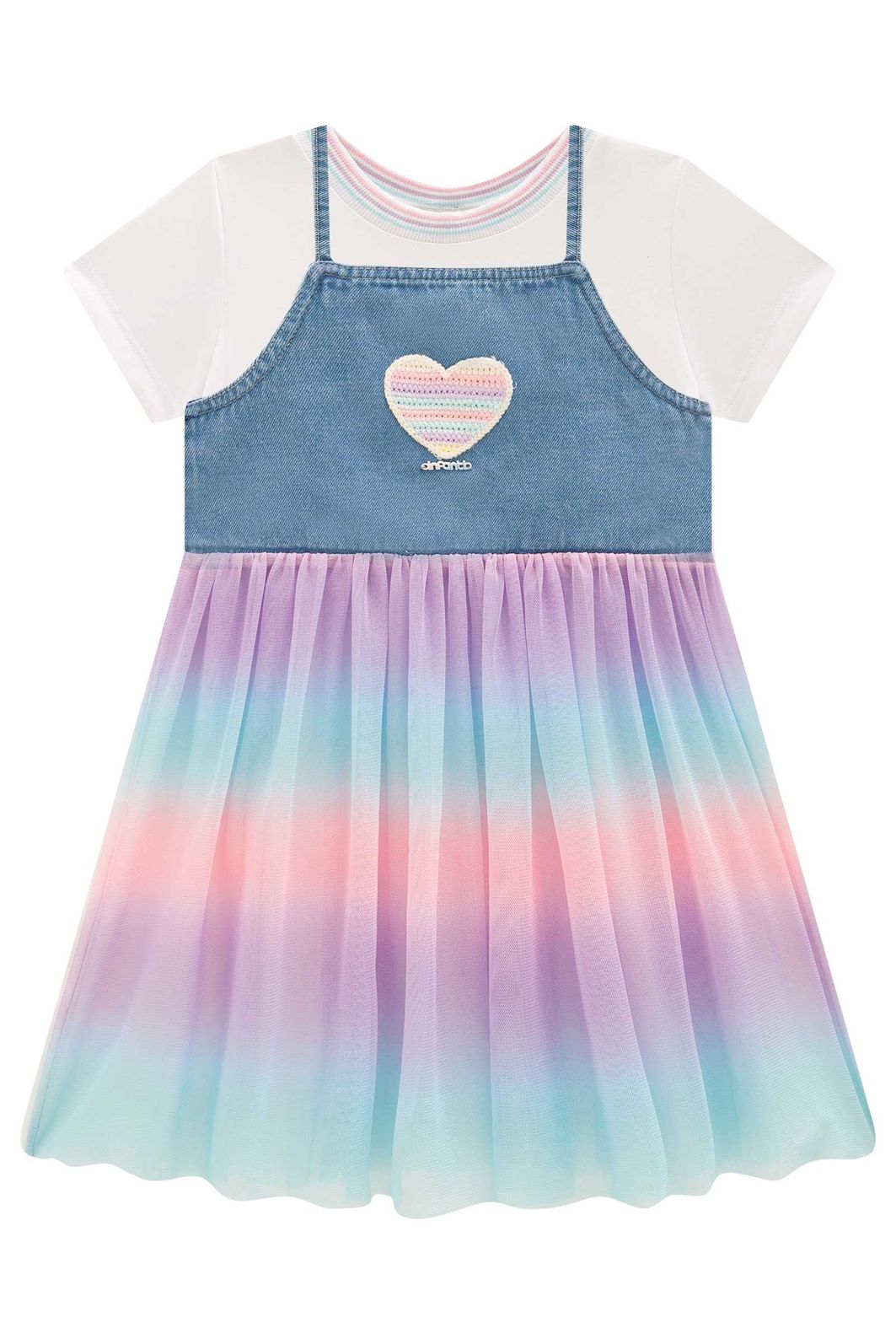 Conjunto de vestido em malha power e sobreposição em jeans e tule 97953 Infanti Infantil Menina Conjunto de vestido em malha power e sobreposição em jeans e tule 97953 Infanti Infantil Menina
