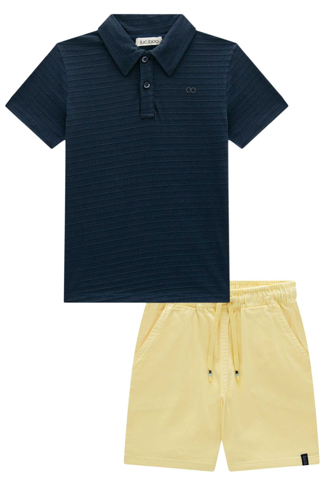 Conjunto de camisa polo em malha textura e bermuda em sarja ônix com elastano 98234 LucBoo Infantil Menino Conjunto de camisa polo em malha textura e bermuda em sarja ônix com elastano 98234 LucBoo Infantil Menino