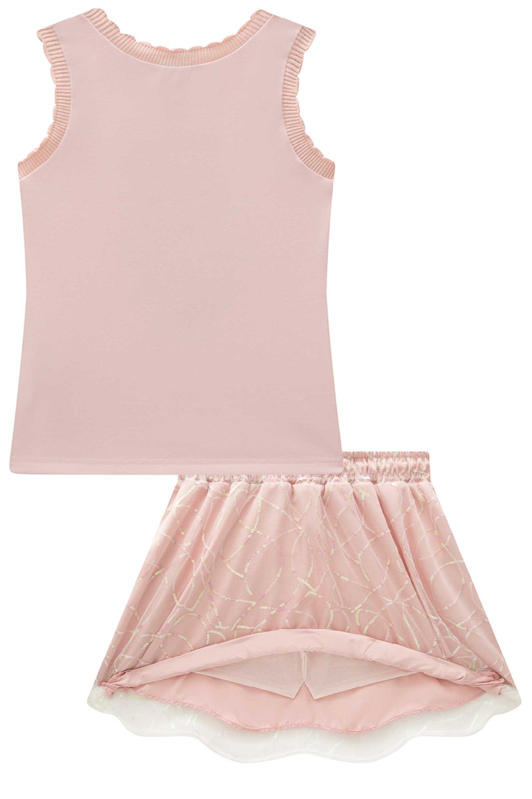 Conjunto de regata em malha power e saia em tule paetê (com shorts embutido) 96965 Infanti Infantil Menina