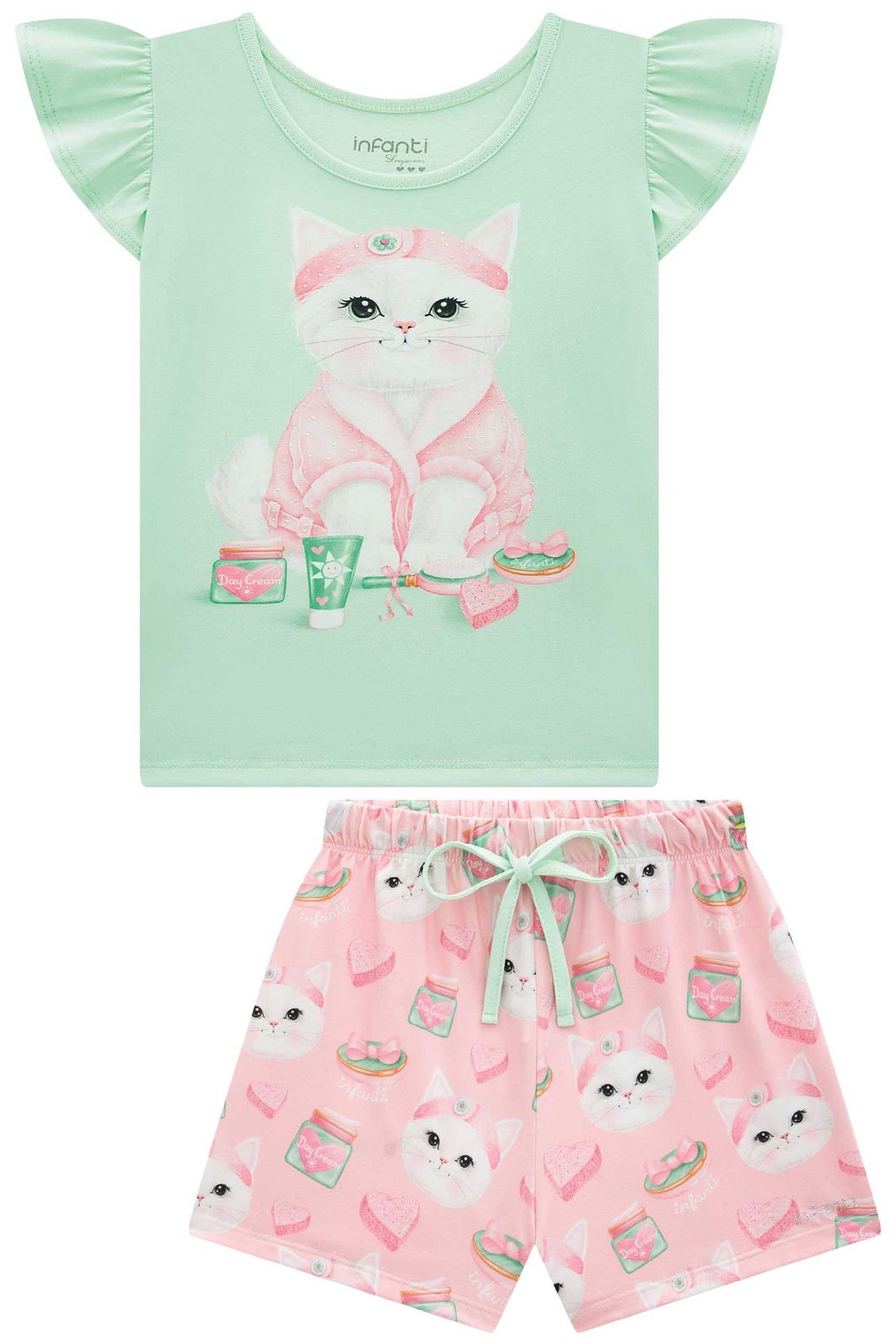 Conjunto de pijama de blusa em meia malha com shorts em malha comfy 96040 Infanti Infantil Menina