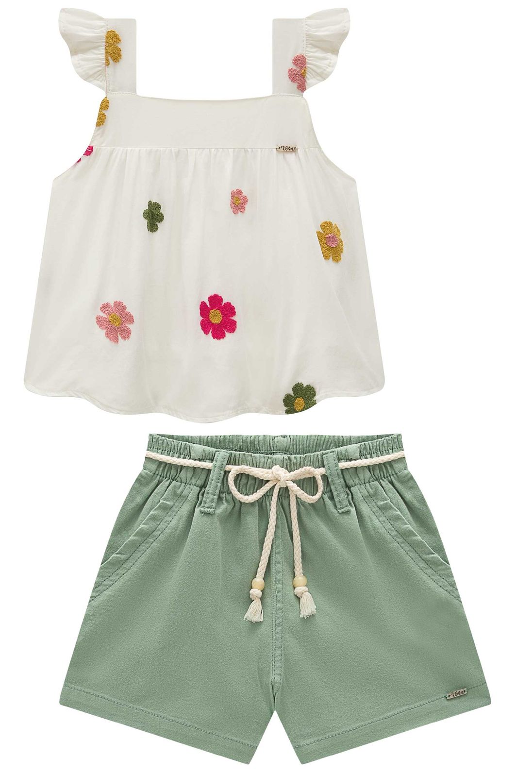 Conjunto de bata em viscose bordado e shorts em sarja com elastano 96500 Infanti Infantil Menina