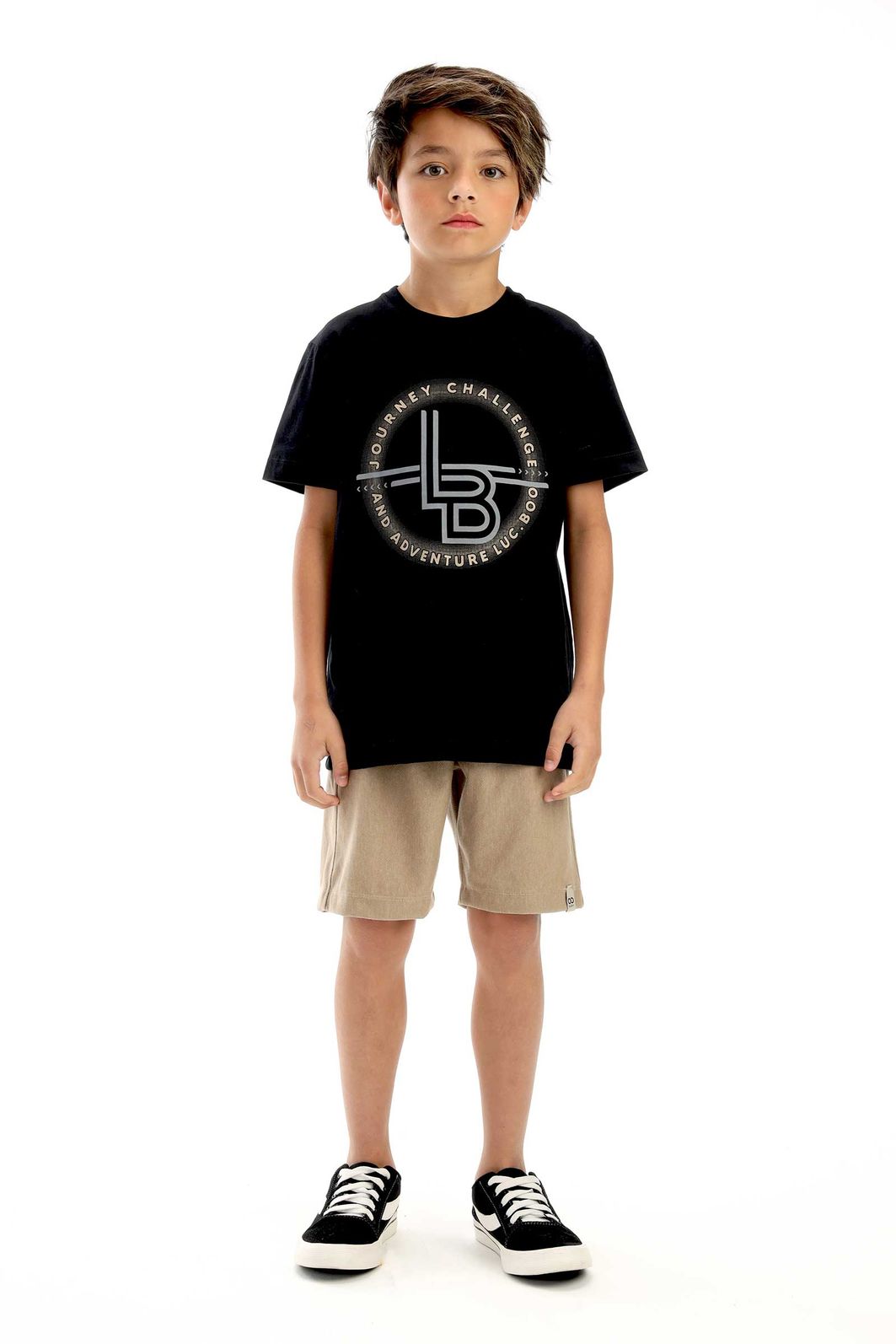 Conjunto de camiseta em meia malha e bermuda em cotton jeans com elastano 92396 LucBoo Infantil Menino Conjunto de camiseta em meia malha e bermuda em cotton jeans com elastano 92396 LucBoo Infantil Menino