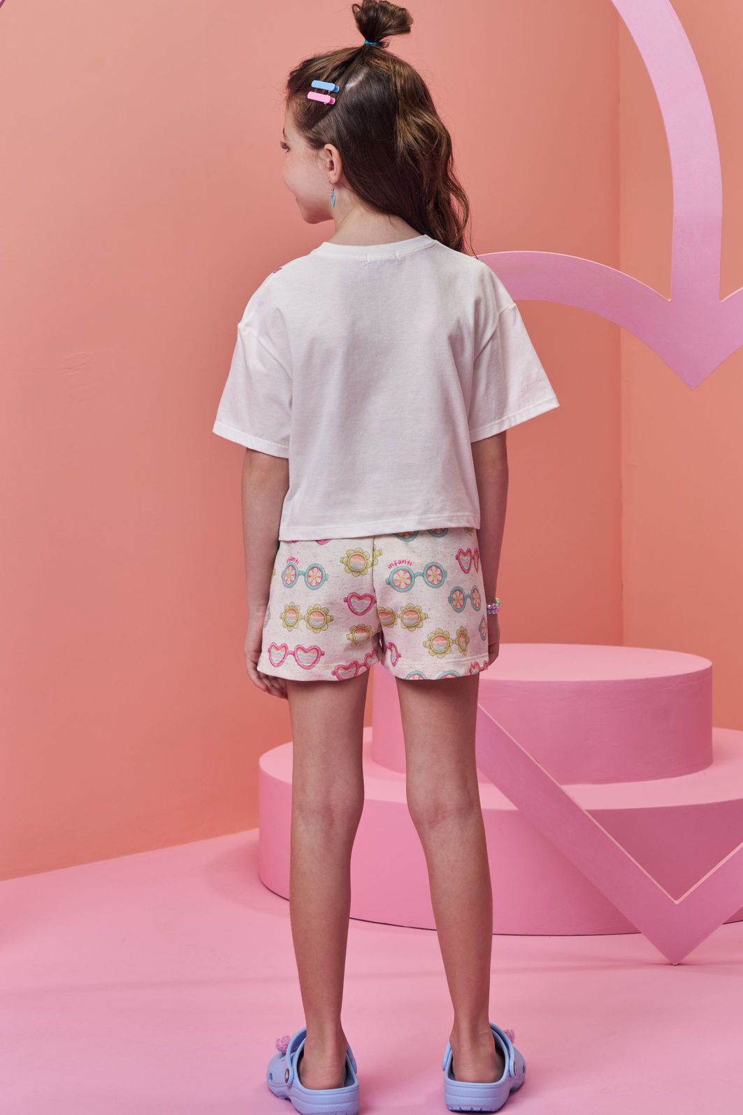 Conjunto de blusa em meia malha e shorts em moletom linho sem pelúcia 98527 Infanti Infantil Menina