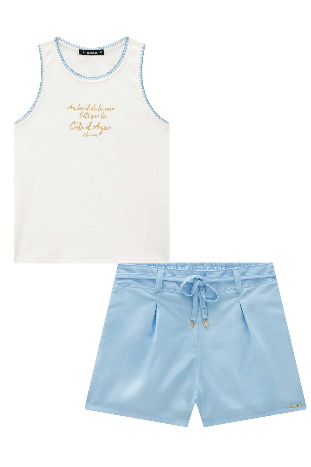 Conjunto de regata em canelado liz e shorts em tecido new positano 95495 Lilimoon Teen Menina Conjunto de regata em canelado liz e shorts em tecido new positano 95495 Lilimoon Teen Menina