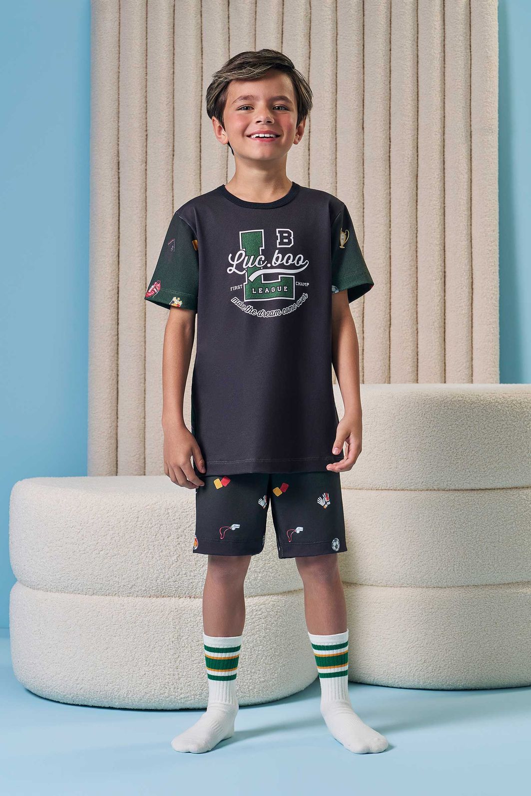 Conjunto de pijama com camiseta e bermuda em malha fresh 97085 LucBoo Infantil Menino Conjunto de pijama com camiseta e bermuda em malha fresh 97085 LucBoo Infantil Menino
