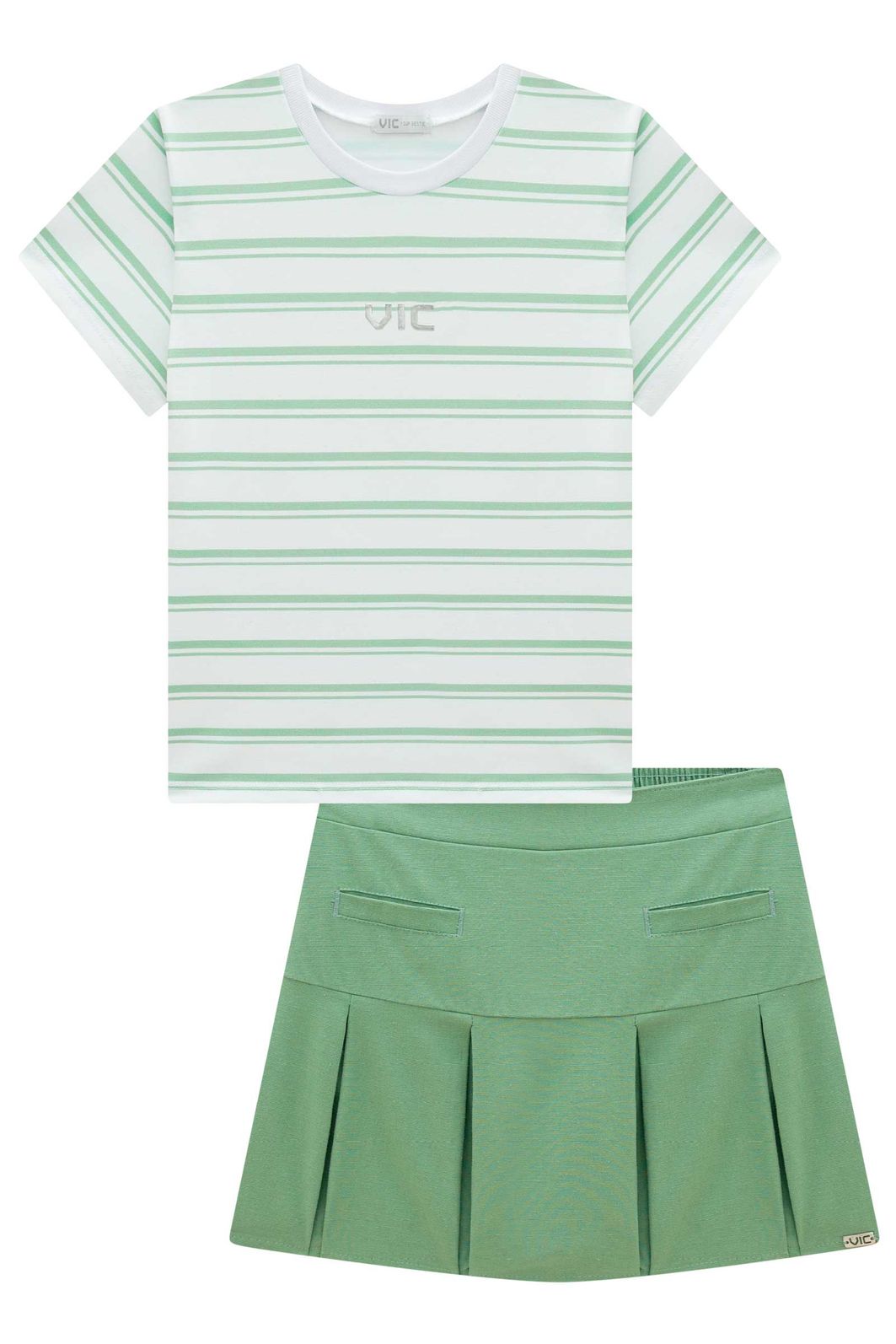 Conjunto de blusa em malha power e short saia em linho com elastano 99109 Vic Teen Menina Conjunto de blusa em malha power e short saia em linho com elastano 99109 Vic Teen Menina