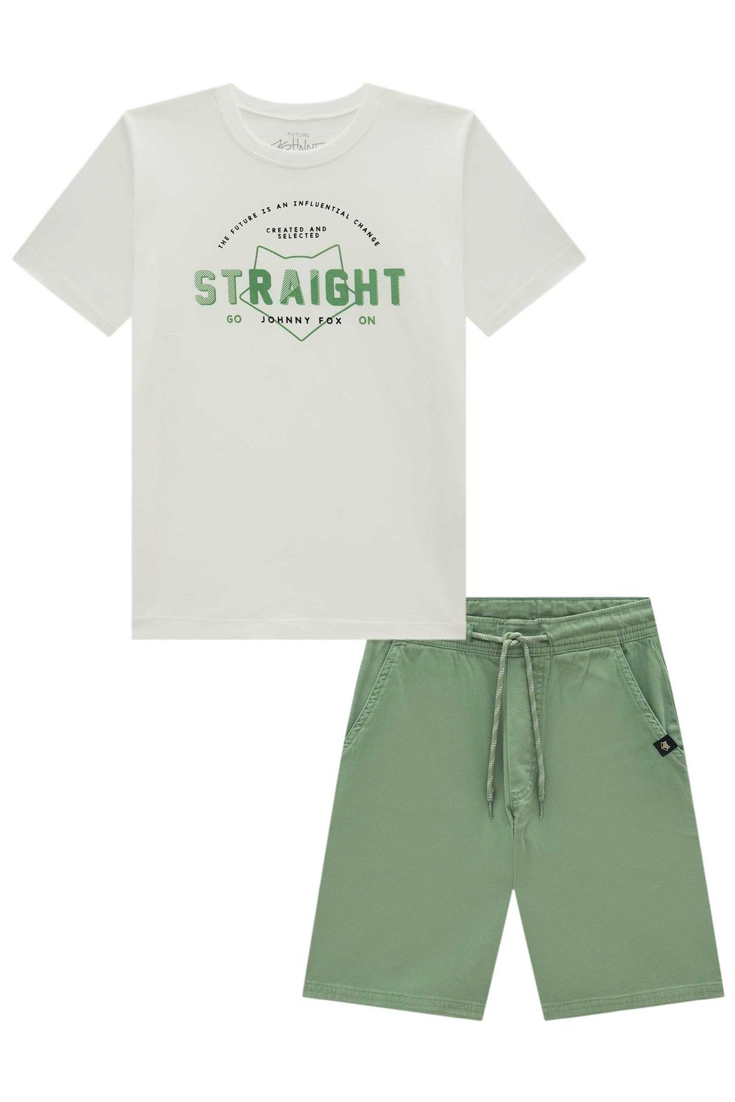 Conjunto de camiseta em meia malha e bermuda em sarja stretch com elastano 96837 Johnny Fox Teen Menino Conjunto de camiseta em meia malha e bermuda em sarja stretch com elastano 96837 Johnny Fox Teen Menino