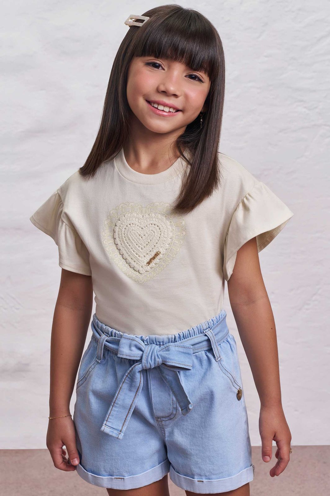 Shorts em jeans com elastano 98350 Infanti Infantil Menina