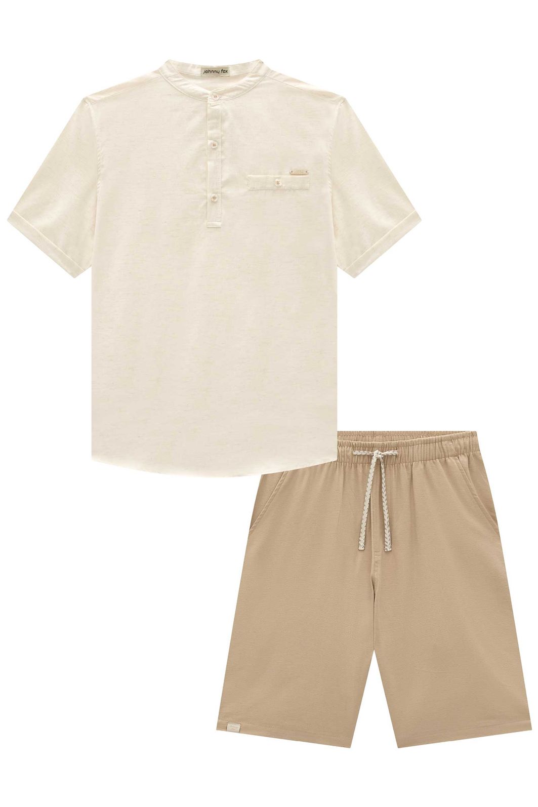 Conjunto de bata em linho deluxe e bermuda em linho santorine com elastano 95751 Johnny Fox Teen Menino Conjunto de bata em linho deluxe e bermuda em linho santorine com elastano 95751 Johnny Fox Teen Menino