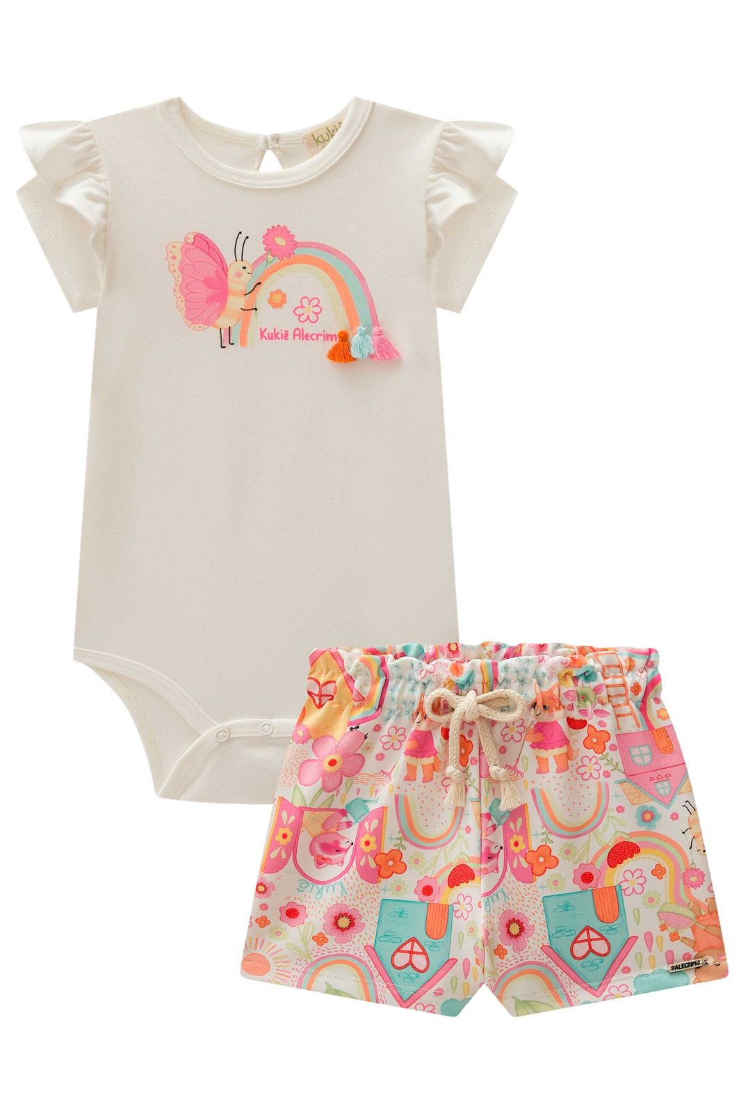 Conjunto de body em suedine e short em molecotton 99572 Kukiê Bebê Menina