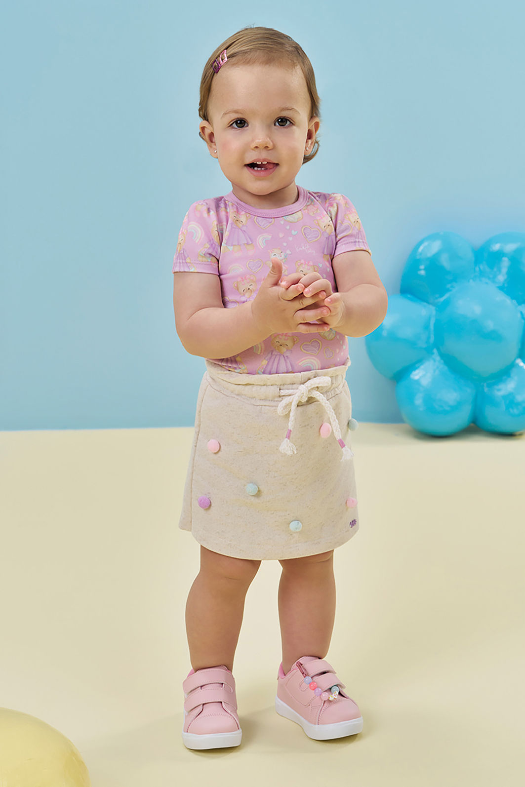 Conjunto de body em malha power e short saia em moletom sem pelúcia 92905 Kukiê Bebê Menina Conjunto de body em malha power e short saia em moletom sem pelúcia 92905 Kukiê Bebê Menina