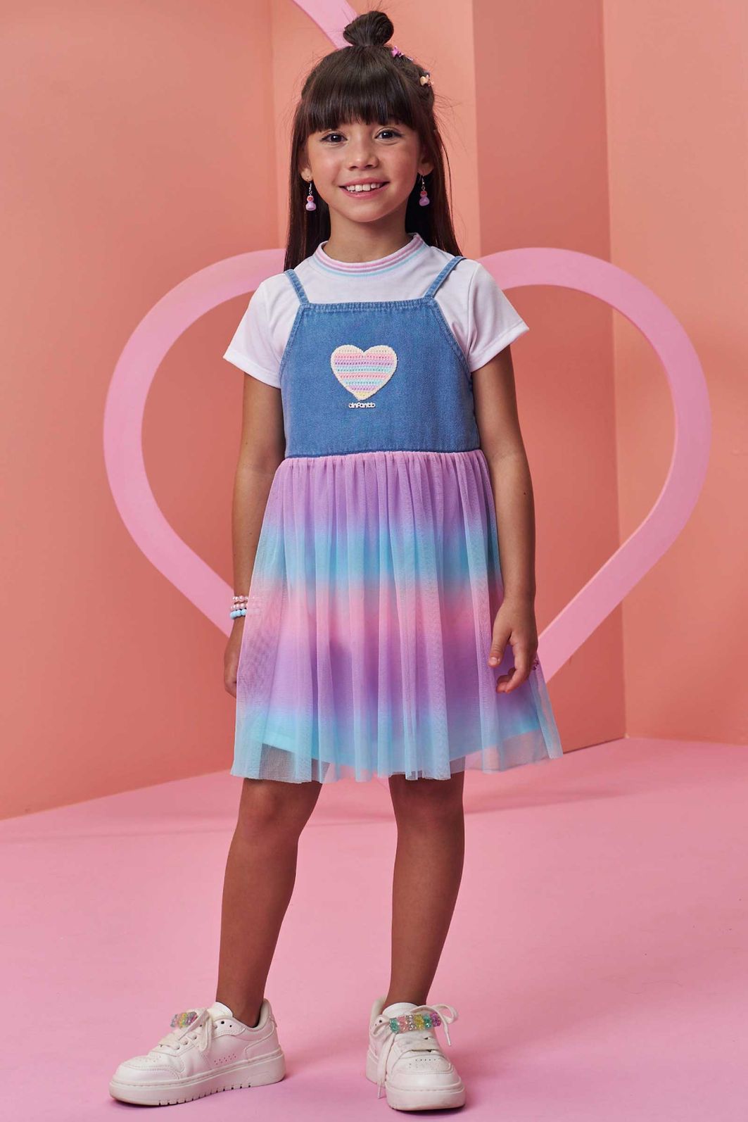 Conjunto de vestido em malha power e sobreposição em jeans e tule 97953 Infanti Infantil Menina Conjunto de vestido em malha power e sobreposição em jeans e tule 97953 Infanti Infantil Menina