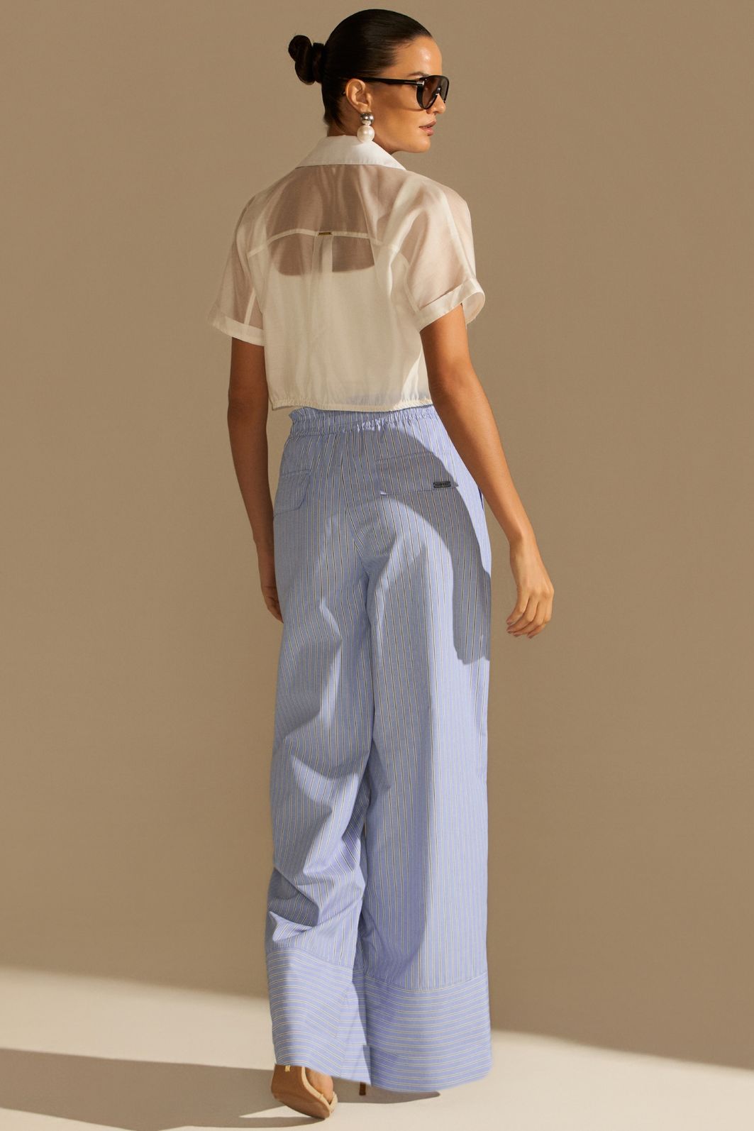 Calça pantalona em tricoline de algodão listrado 94725 Linzzi Calça pantalona em tricoline de algodão listrado 94725 Linzzi