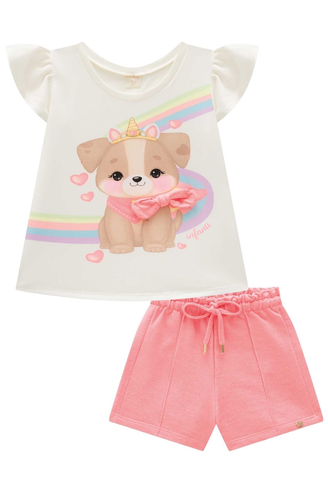 Conjunto de bata em meia malha com shorts em moletom sem pelúcia 94656 Infanti Infantil Menina Conjunto de bata em meia malha com shorts em moletom sem pelúcia 94656 Infanti Infantil Menina
