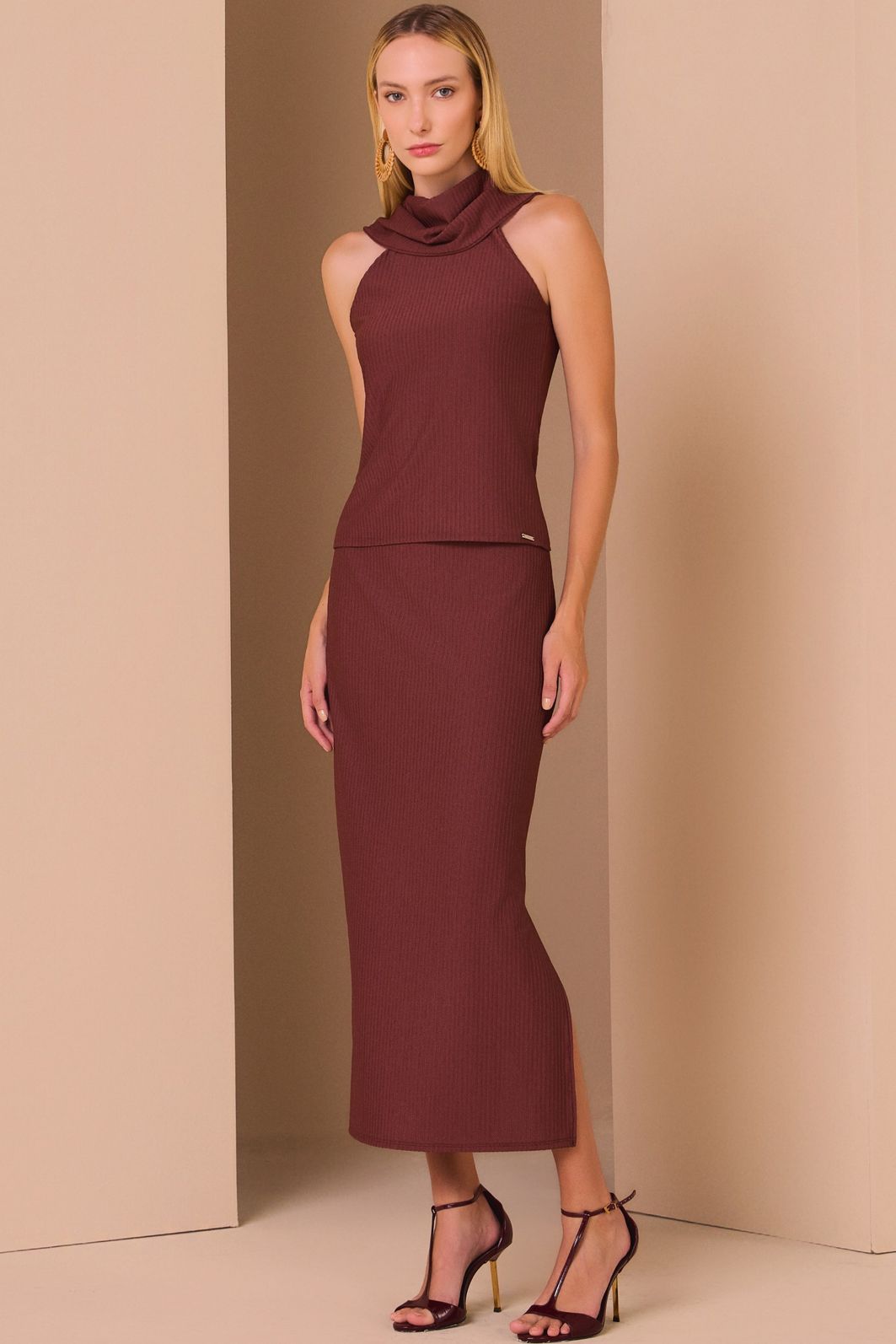 Saia maxi midi em malha texturizada premium com elastano 97731 Linzzi Saia maxi midi em malha texturizada premium com elastano 97731 Linzzi