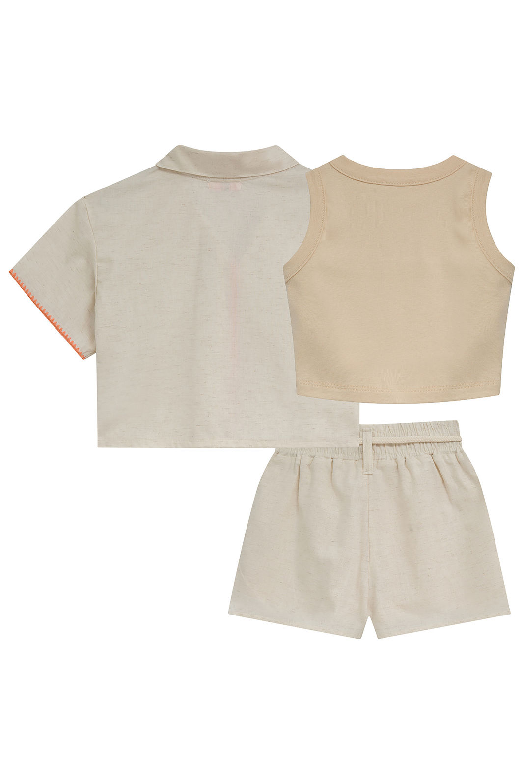 Trio de regata em ribana, camisa e shorts em linho deluxe 95903 Kukiê Infantil Menina Trio de regata em ribana, camisa e shorts em linho deluxe 95903 Kukiê Infantil Menina