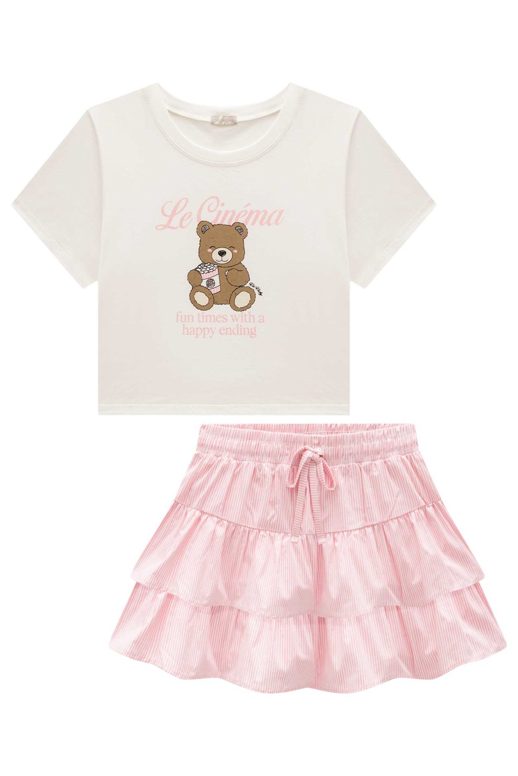 Conjunto de blusa em meia malha, saia em tricoline com elastano e shorts embutido 96868 Vic Teen Menina Conjunto de blusa em meia malha, saia em tricoline com elastano e shorts embutido 96868 Vic Teen Menina