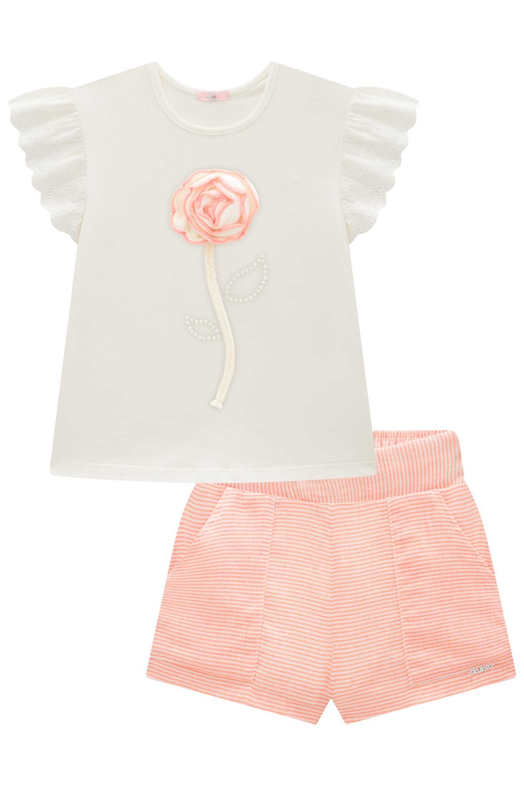 Conjunto de blusa em cotton e shorts em tricoline listrado 99647 Kukiê Infantil Menina