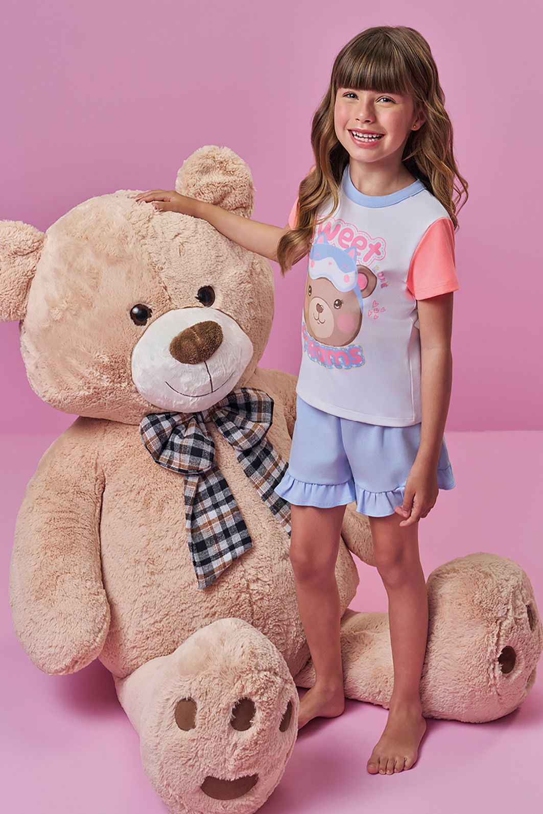 Conjunto de pijama de blusa e shorts em meia malha 94315 Kukiê Infantil Menina Conjunto de pijama de blusa e shorts em meia malha 94315 Kukiê Infantil Menina
