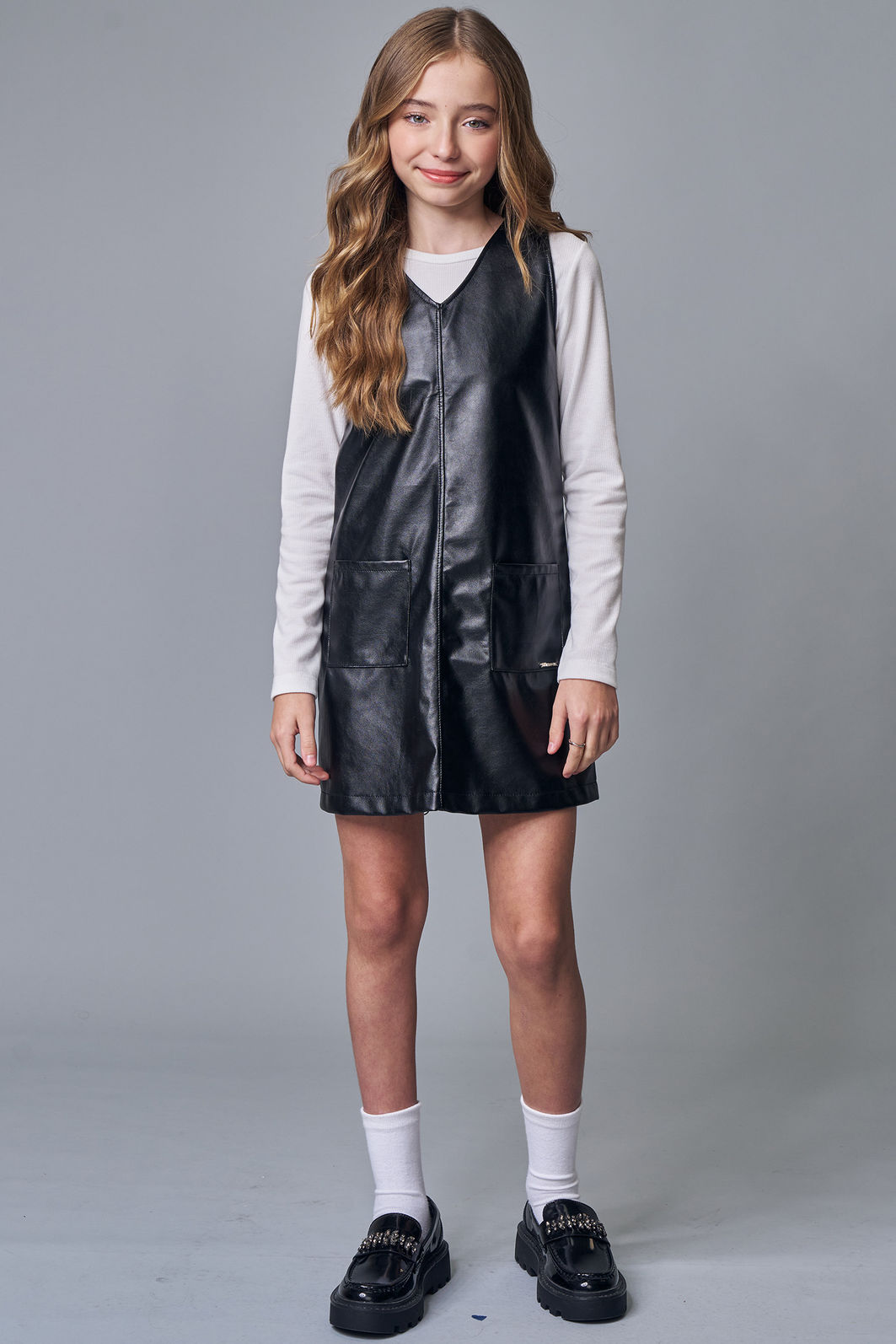 Conjunto de blusa em canelado liz e vestido em couro sintético 89511 Lilimoon Teen Menina Conjunto de blusa em canelado liz e vestido em couro sintético 89511 Lilimoon Teen Menina