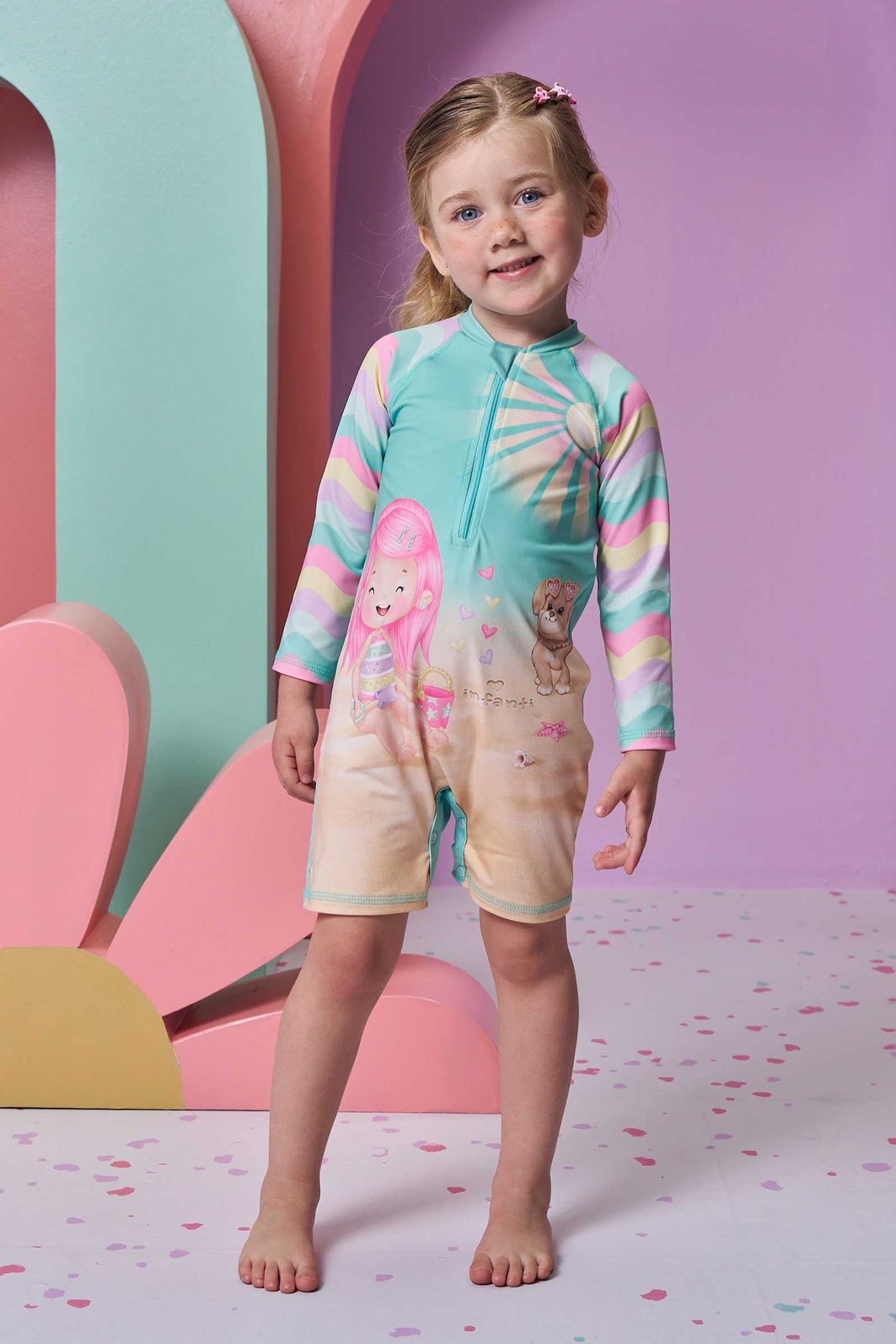 Macacão em malha UV dry com proteção UV 50+ 95666 Infanti Bebê Menina Macacão em malha UV dry com proteção UV 50+ 95666 Infanti Bebê Menina