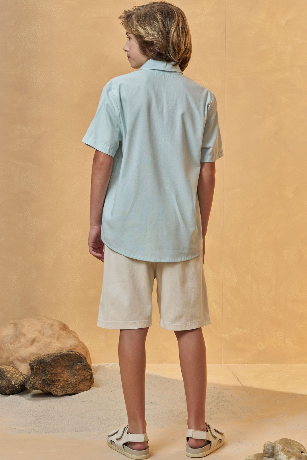 Conjunto de camisa em linho deluxe e bermuda em sarja girassol com elastano 95760 Johnny Fox Teen Menino Conjunto de camisa em linho deluxe e bermuda em sarja girassol com elastano 95760 Johnny Fox Teen Menino