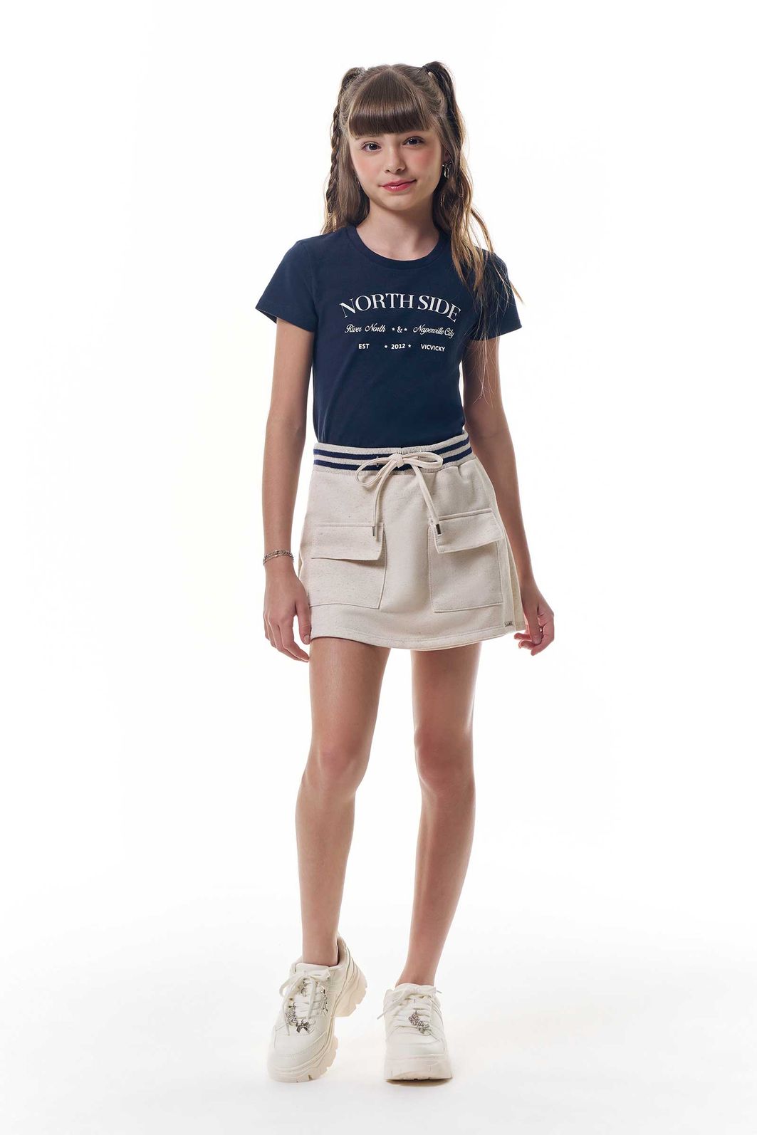 Conjunto de blusa em cotton e short saia em moletom sem pelúcia 97465 Vic Teen Menina Conjunto de blusa em cotton e short saia em moletom sem pelúcia 97465 Vic Teen Menina