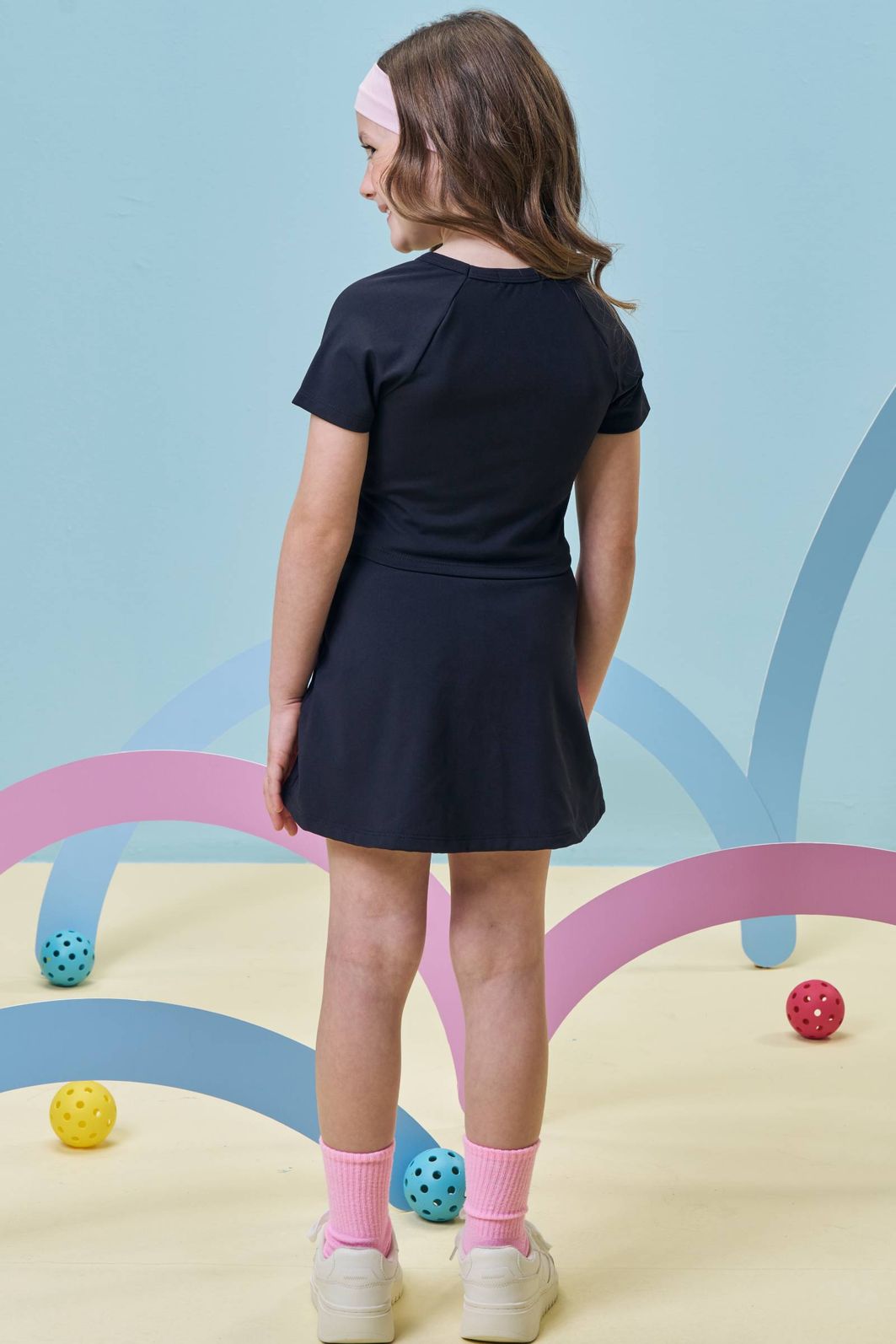 Conjunto de blusa e saia esportiva em poliamida (com shorts embutido) 96956 Kukiê Infantil Menina