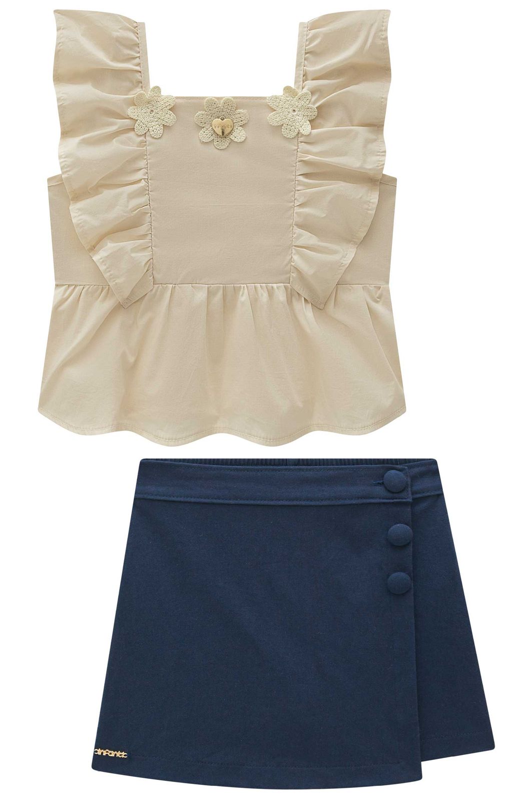 Conjunto de bata em tricoline com elastano e short saia em sarja com elastano 97093 Infanti Infantil Menina Conjunto de bata em tricoline com elastano e short saia em sarja com elastano 97093 Infanti Infantil Menina