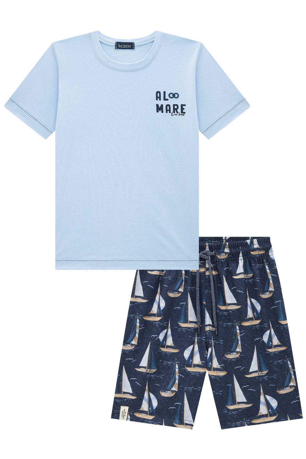 Conjunto de camiseta em meia malha e bermuda em nylon ergonômic com elastano 95390 LucBoo Infantil Menino Conjunto de camiseta em meia malha e bermuda em nylon ergonômic com elastano 95390 LucBoo Infantil Menino