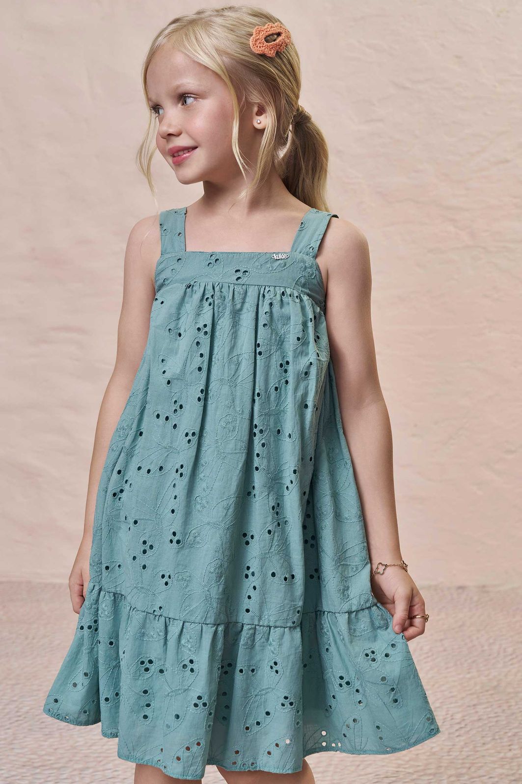 Vestido em tecido bordado 98948 Kukiê Infantil Menina